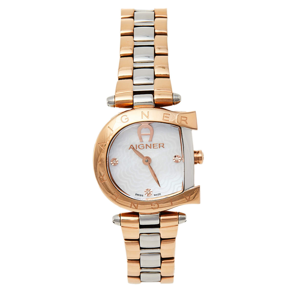 Pre Owned Aigner Mother Of Pearl Two-Tone Stainless Steel Arco A34200 Women's Wristwatch 26 mm