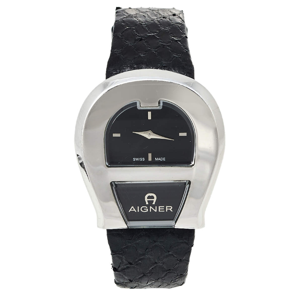 Pre Owned Aigner Black Stainless Steel Leather Venezia A39200 Women's Wristwatch 36 mm