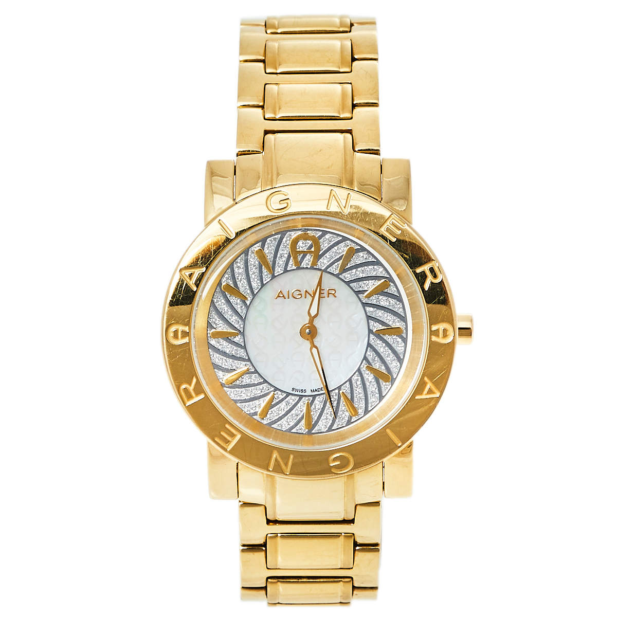 Pre Owned ساعة يد نسائية أيغنر كورتينا أيه26300 ستانلس ستيل مطلي ذهب فضي 36 مم