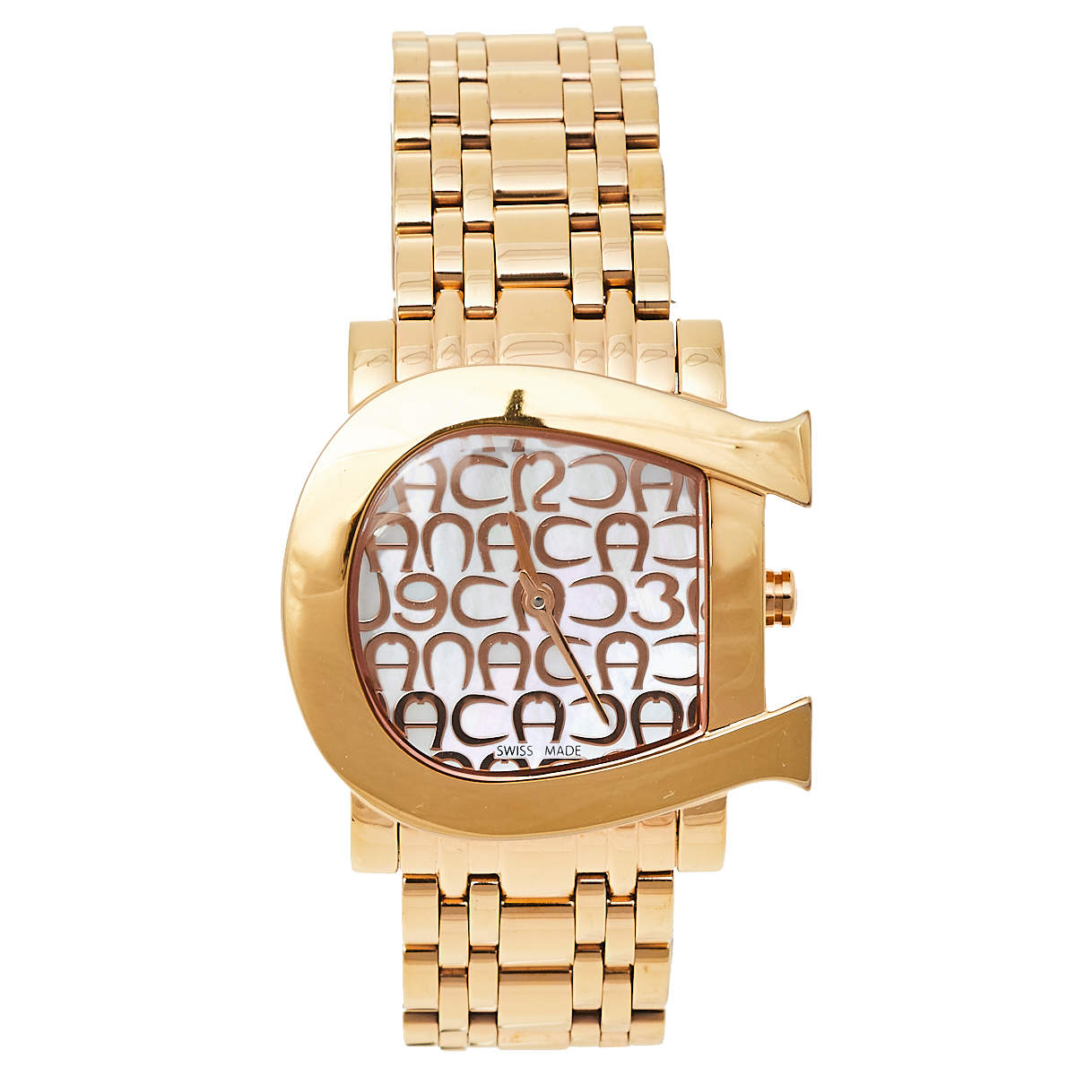 Pre Owned Aigner Mother of Pearl Gold Plated Stainless Steel Genua Due A31600 Women's Wristwatch 31 mm