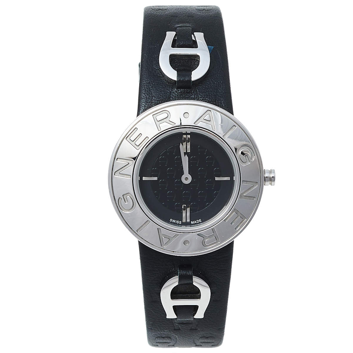 Pre Owned Aigner Black Stainless Steel Leather Aversa A51200 Women's Wristwatch 32 mm