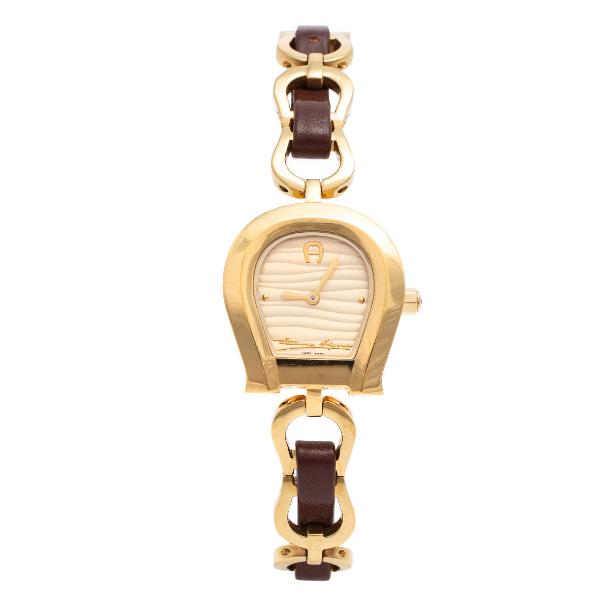 Pre Owned ساعة يد نسائية أيغنر بروغيا أيه07300 جلد ستانلس ستيل مطلي ذهب مقاس 38 مم