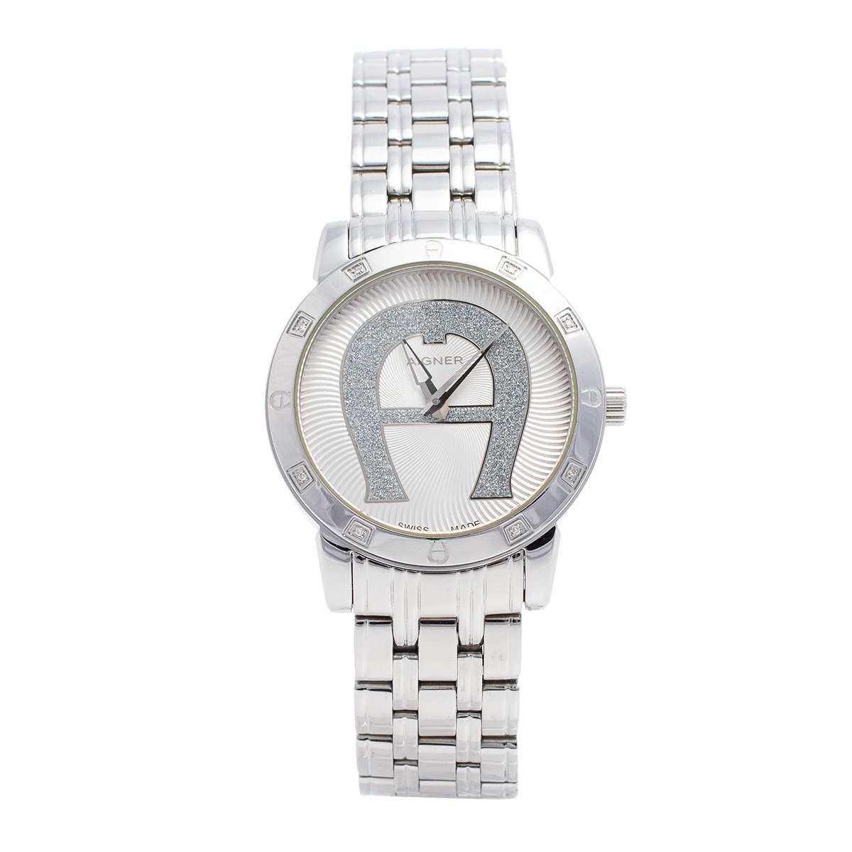 Pre Owned Aigner Silver Stainless Steel Diamonds Cortina A26300 Women's Wristwatch 36 mm