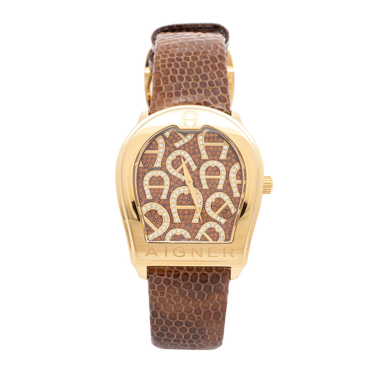 مملوكة مسبقًا Aigner Gold Plated Stainless Steel Leather Verona A48000 Women's Wristwatch 39 mm