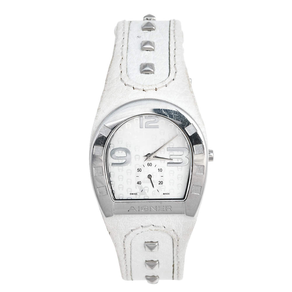 Aigner White Stainless Steel Leather Capri A19200 Women s