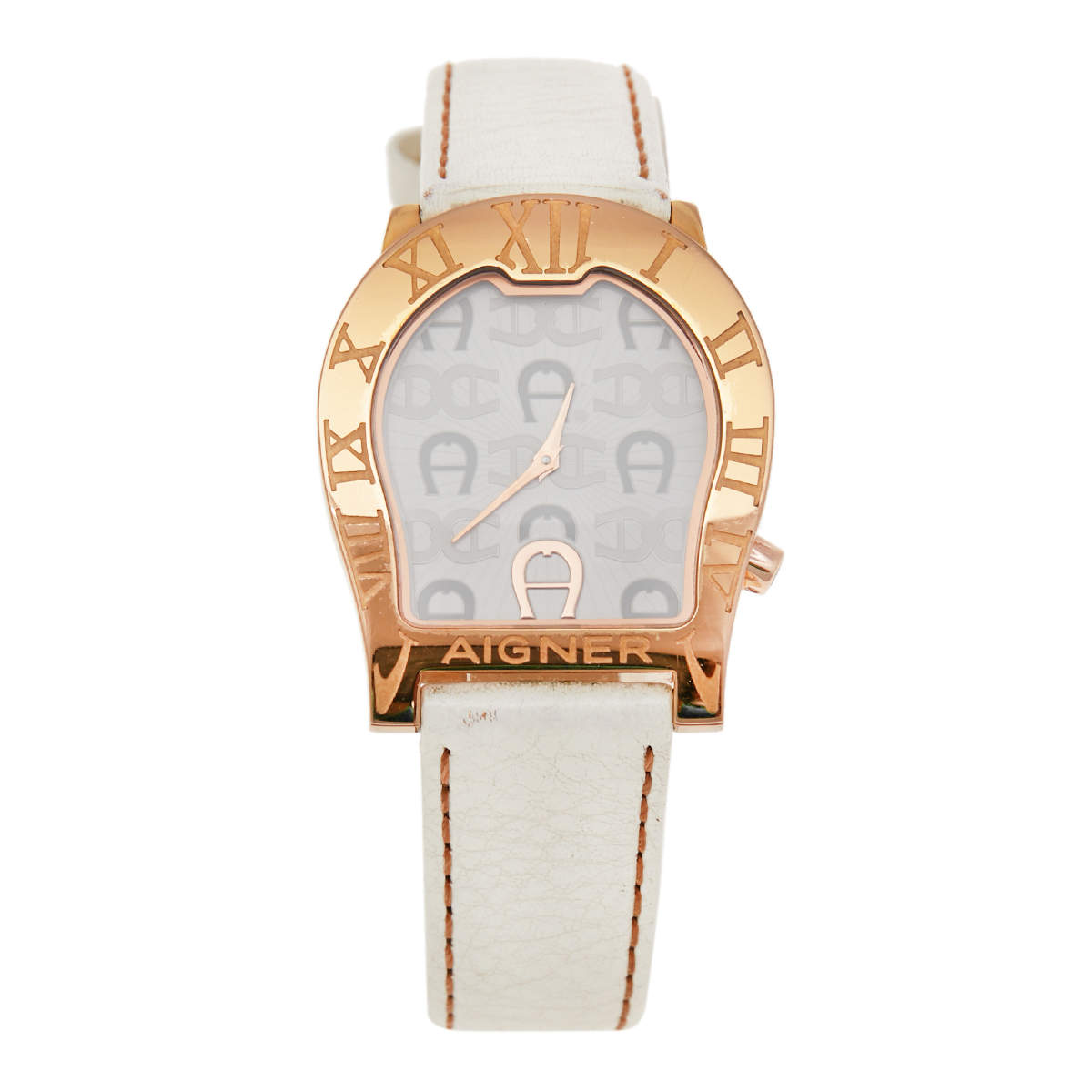 Pre Owned Aigner White Rose Gold Plated Stainless Steel Leather Verona Nuovo A22100  Women's Wristwatch 33 mm