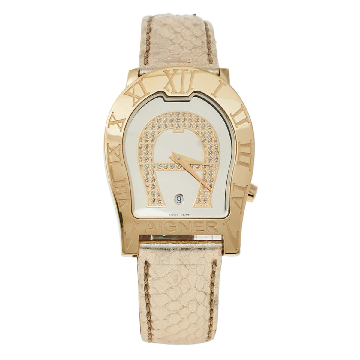 Pre Owned Aigner Champagne Gold Plated Stainless Steel Verona Nuovo 44 A22000 Women's Wristwatch 38 mm