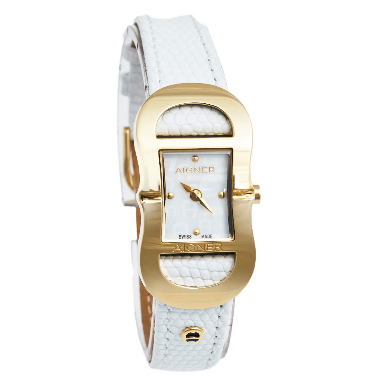 مملوكة مسبقًا Aigner Mother of Pearl Gold Plated Stainless Steel Leather Cesena A53200 Women's Wristwatch 20 mm