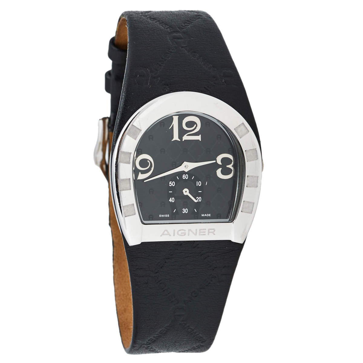 Pre Owned Aigner Black Stainless Steel Leather Capri III A19200 Women's Wristwatch  30 mm