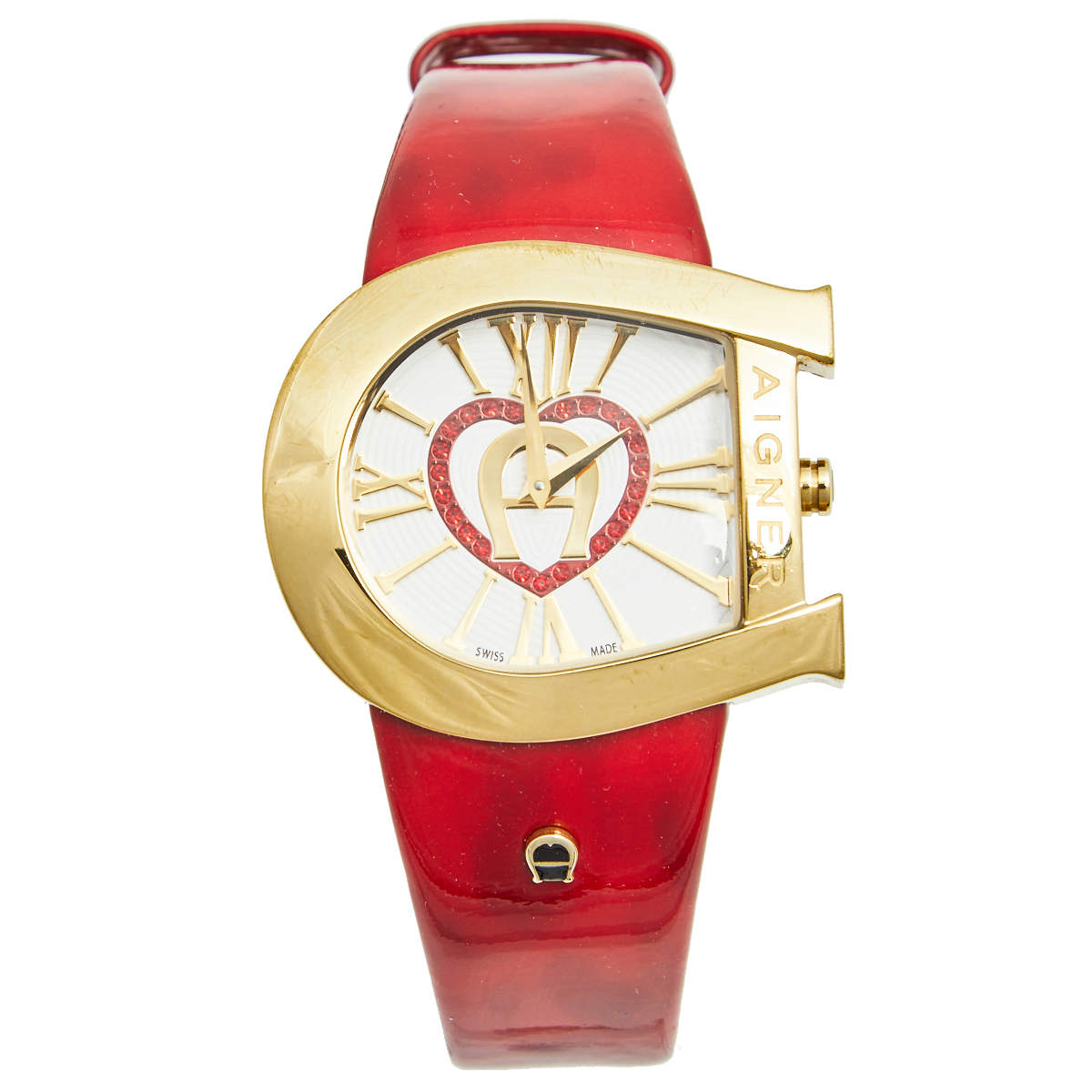 Pre Owned Aigner White Yellow Gold Plated Stainless Steel Leather Genua A31000 Women's Wristwatch 39 mm