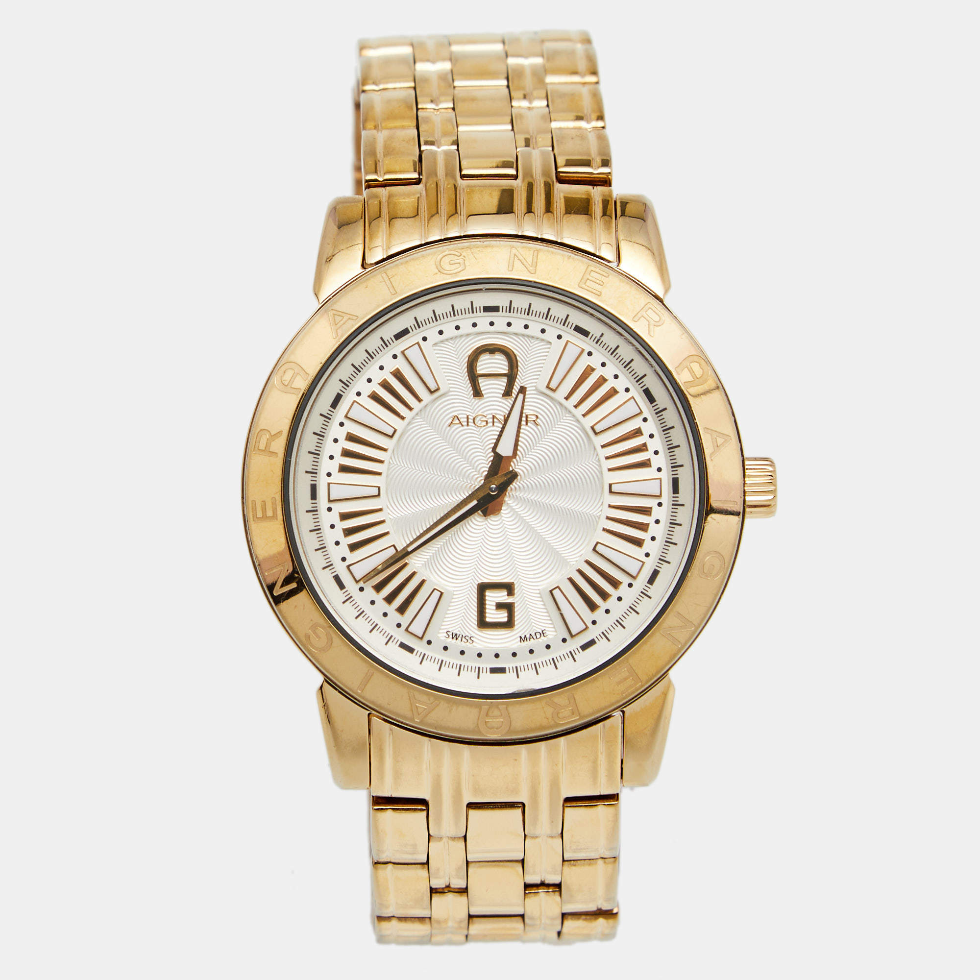 Pre Owned Aigner Silver Gold Plated Stainless Steel Cortina A26300 Women's Wristwatch 36 mm