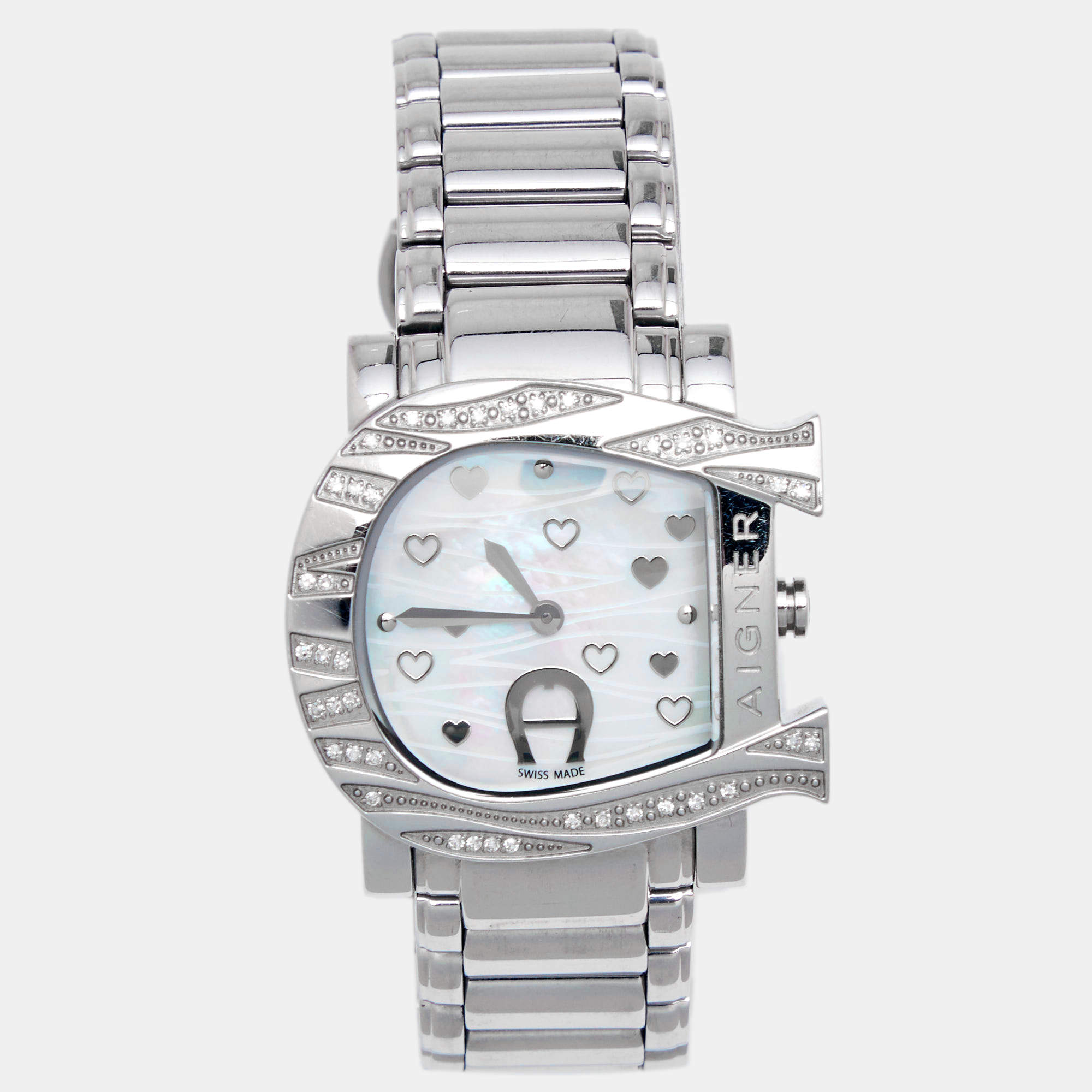 Pre Owned Aigner Mother of Pearl Stainless Steel Genua Due A31600 Women's Wristwatch 31 mm