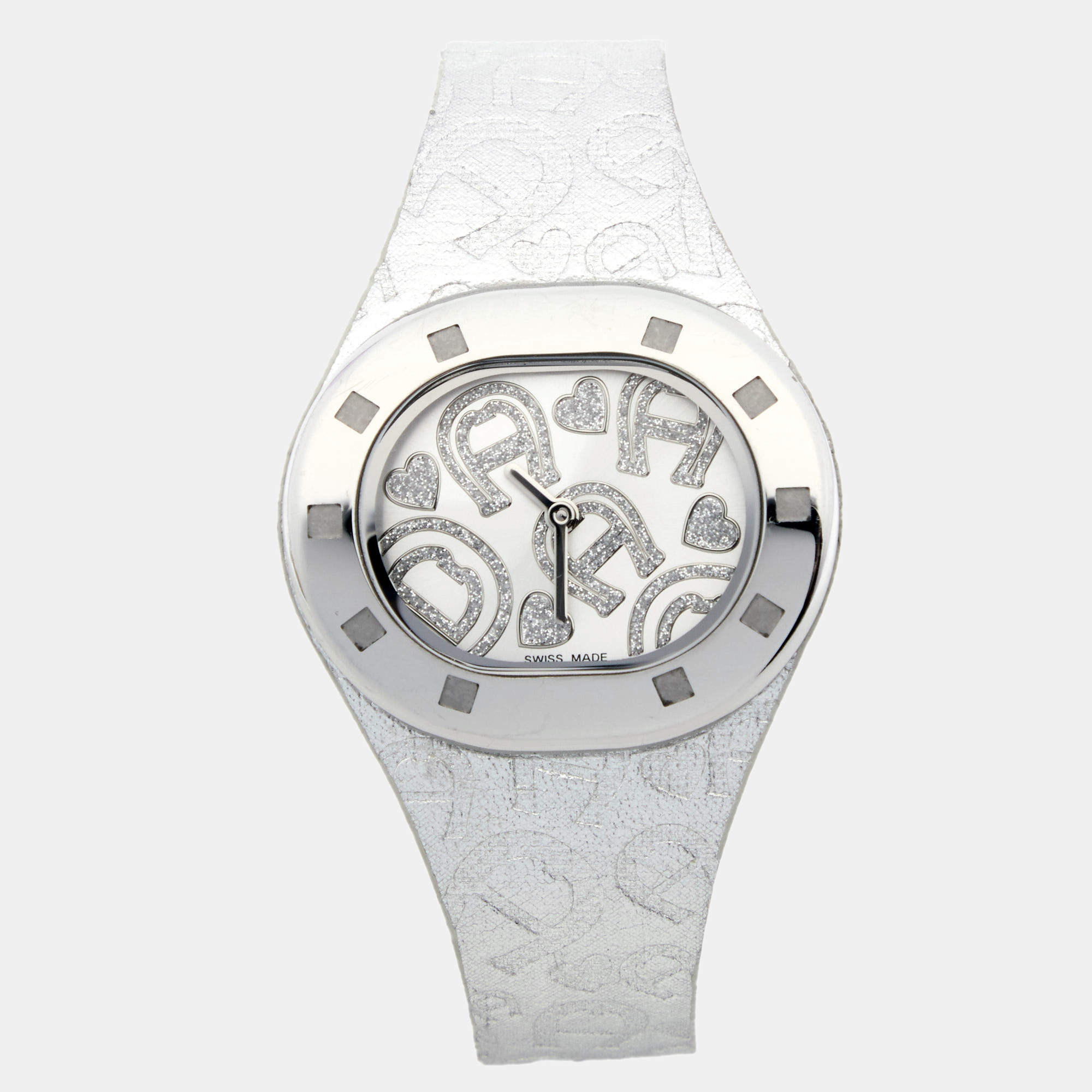 Pre Owned Aigner Silver Stainless Steel Leather Ravello A21200 Women's Wristwatch 34 mm
