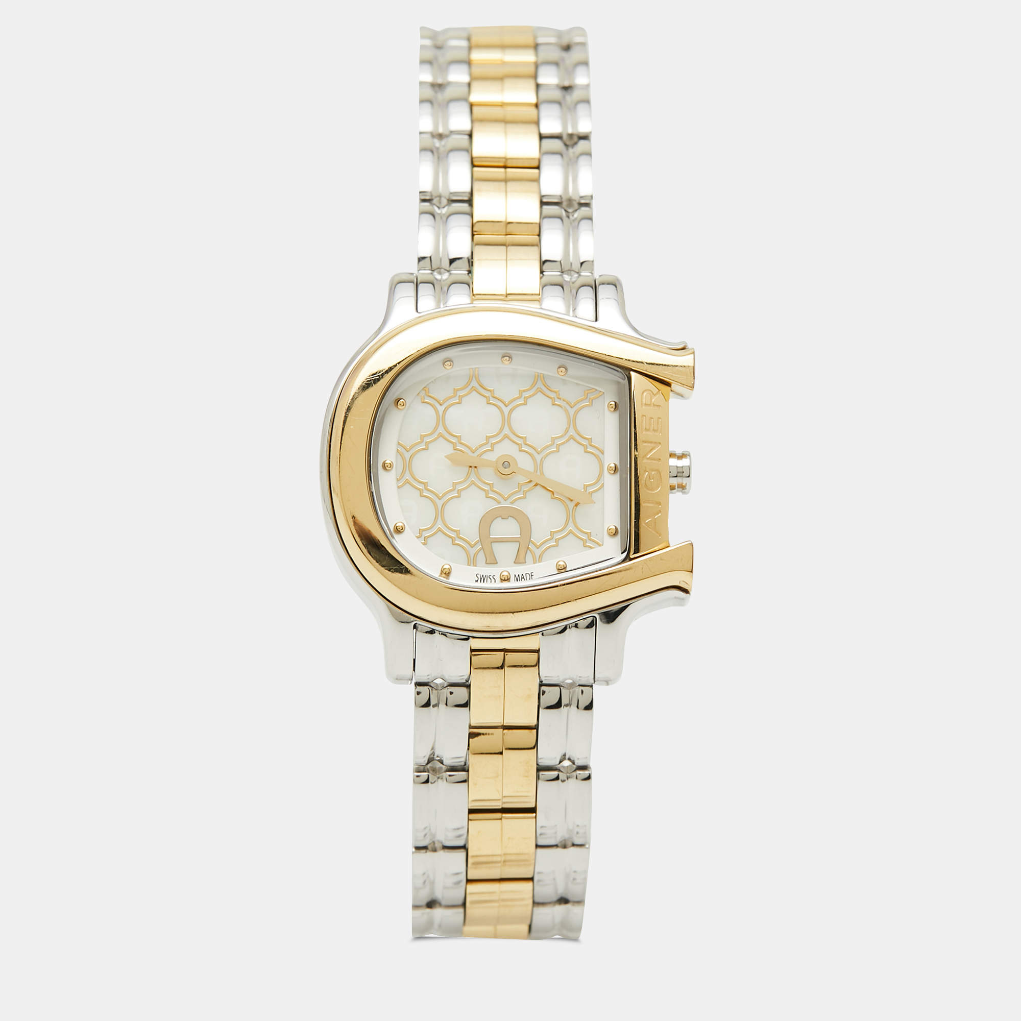 Pre Owned Aigner Mother of Pearl Two Tone Stainless Steel Cesena A132200 Women's 32 mm