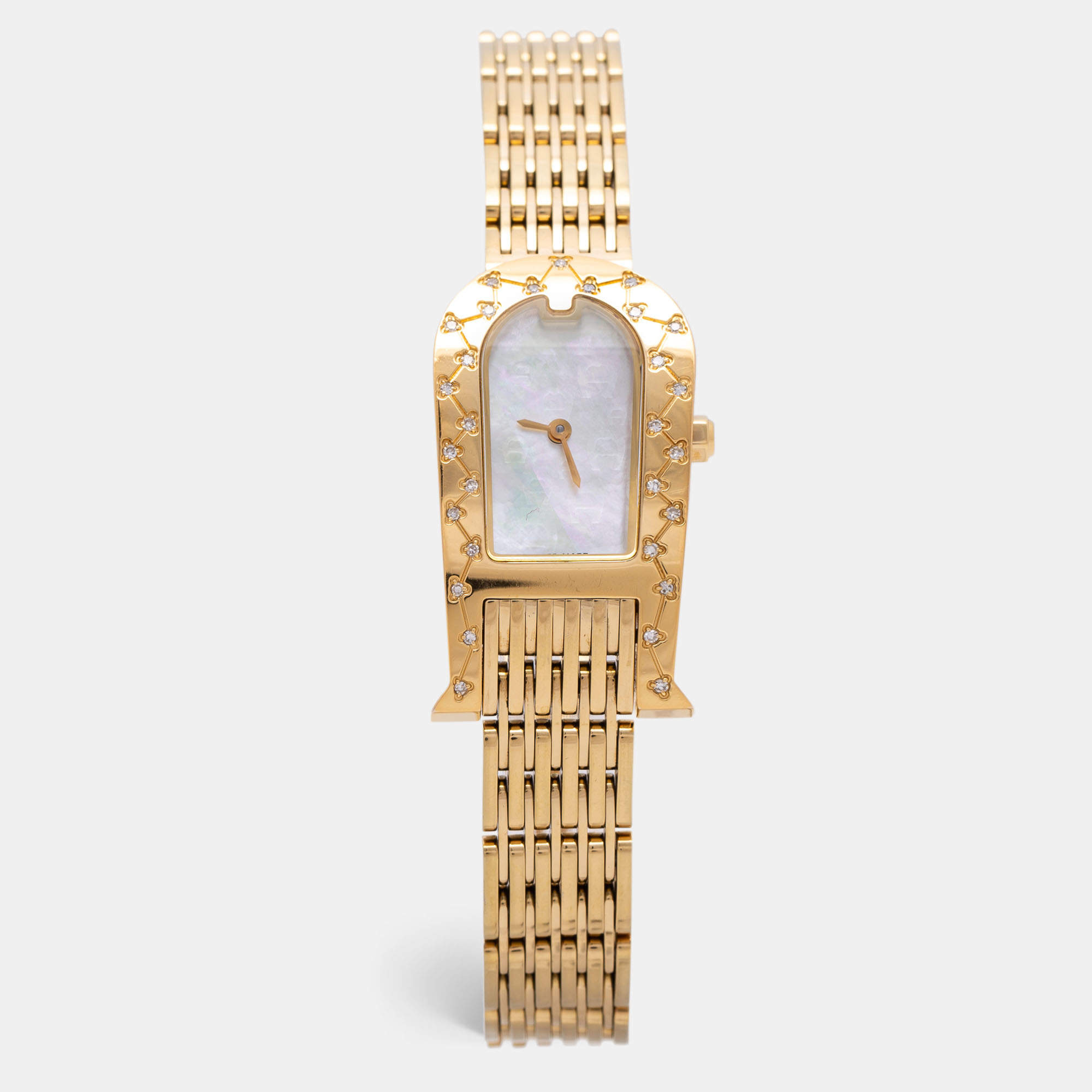 Aigner Mother of Pearl Gold Plated Stainless Steel Diamond Olbia A29000 Women's Wristwatch 21 mm