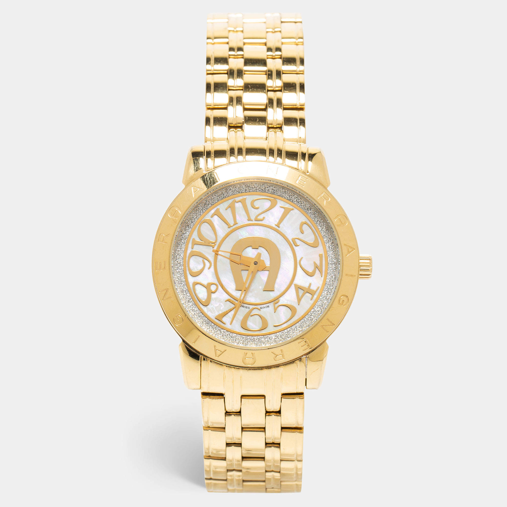 Aigner Mother of Pearl Gold Plated Stainless Steel Cortina A23600 Women's Wristwatch 36 mm