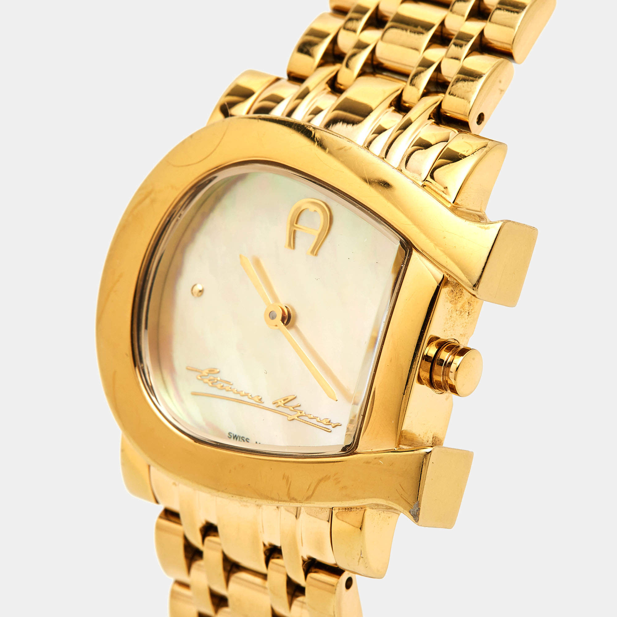 Aigner Mother of Pearl Gold Plated Stainless Steel Genua Due