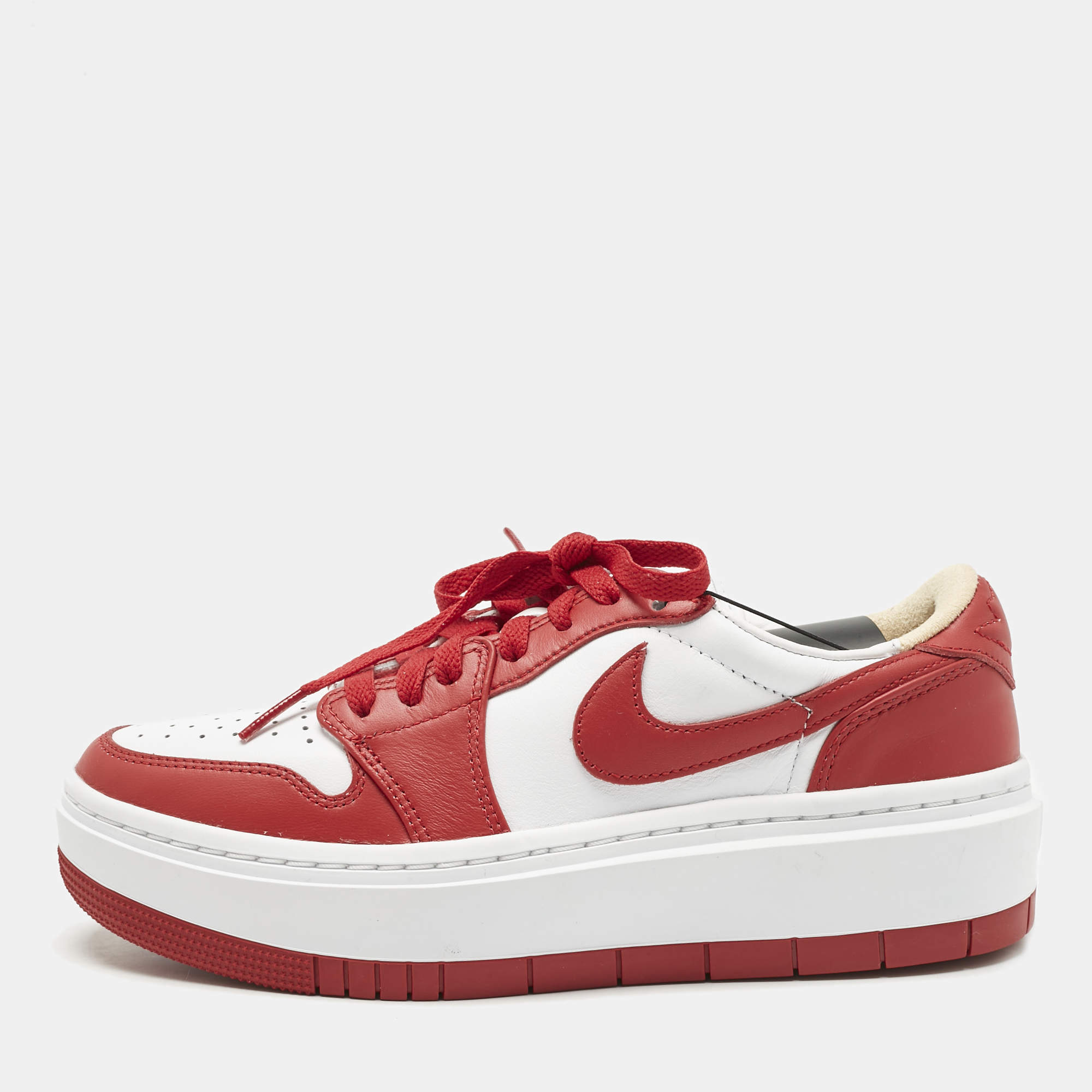 Pre Owned Air Jordans Red/White Leather Jordan 1 Elevate Low Varsity Red Sneakers Size 38.5