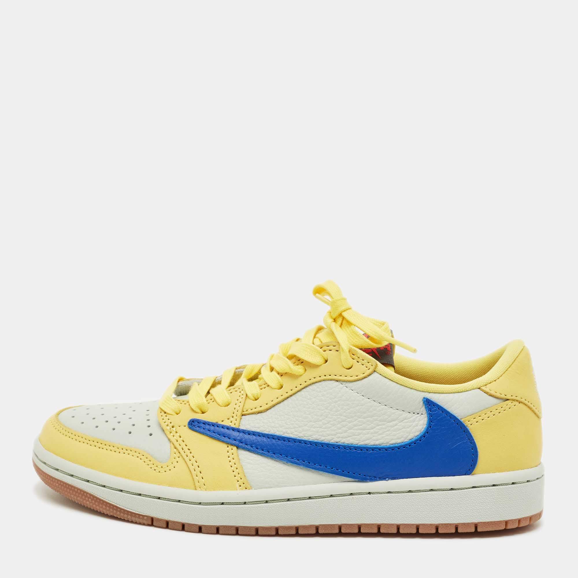 Pre Owned Air Jordans Multicolor Leather Jordan 1 Retro Low OG SP Travis Scott Canary Sneakers Size 39