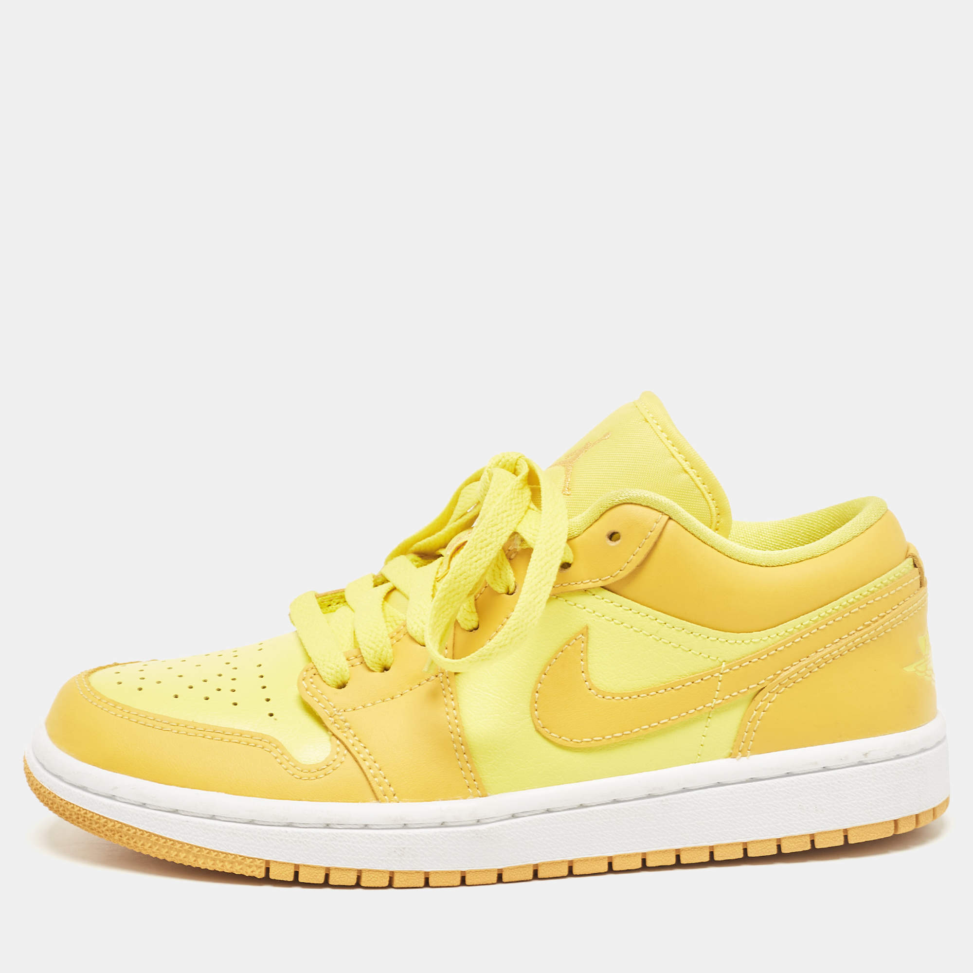 Pre Owned Air Jordans Yellow Leather Jordan 1 Low Yellow Strike Sneakers Size 38