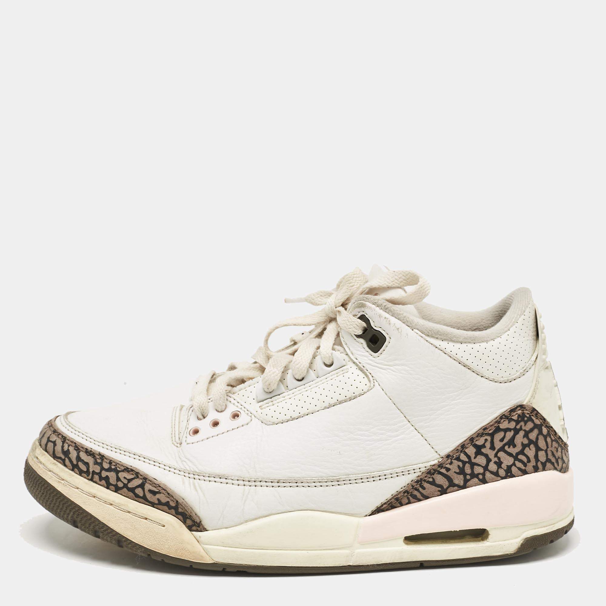 Pre Owned Air Jordan White Leather Jordan 3 Retro Neapolitan Dark Mocha Sneakers Size 41