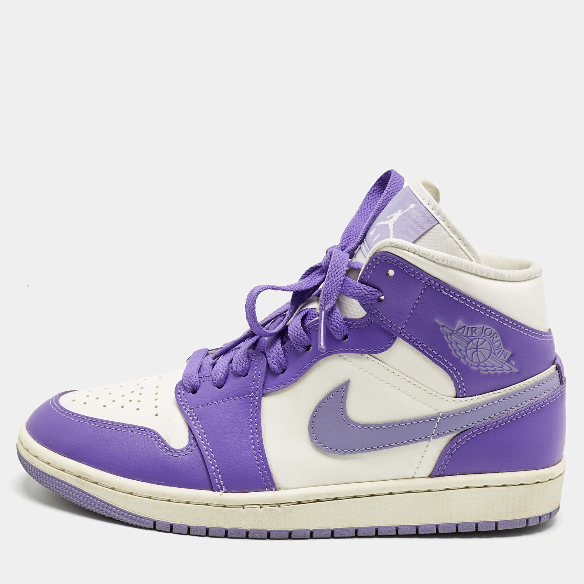 Pre Owned Air Jordans Multicolor Leather Jordan 1 Mid Action Grape Sneakers Size 40