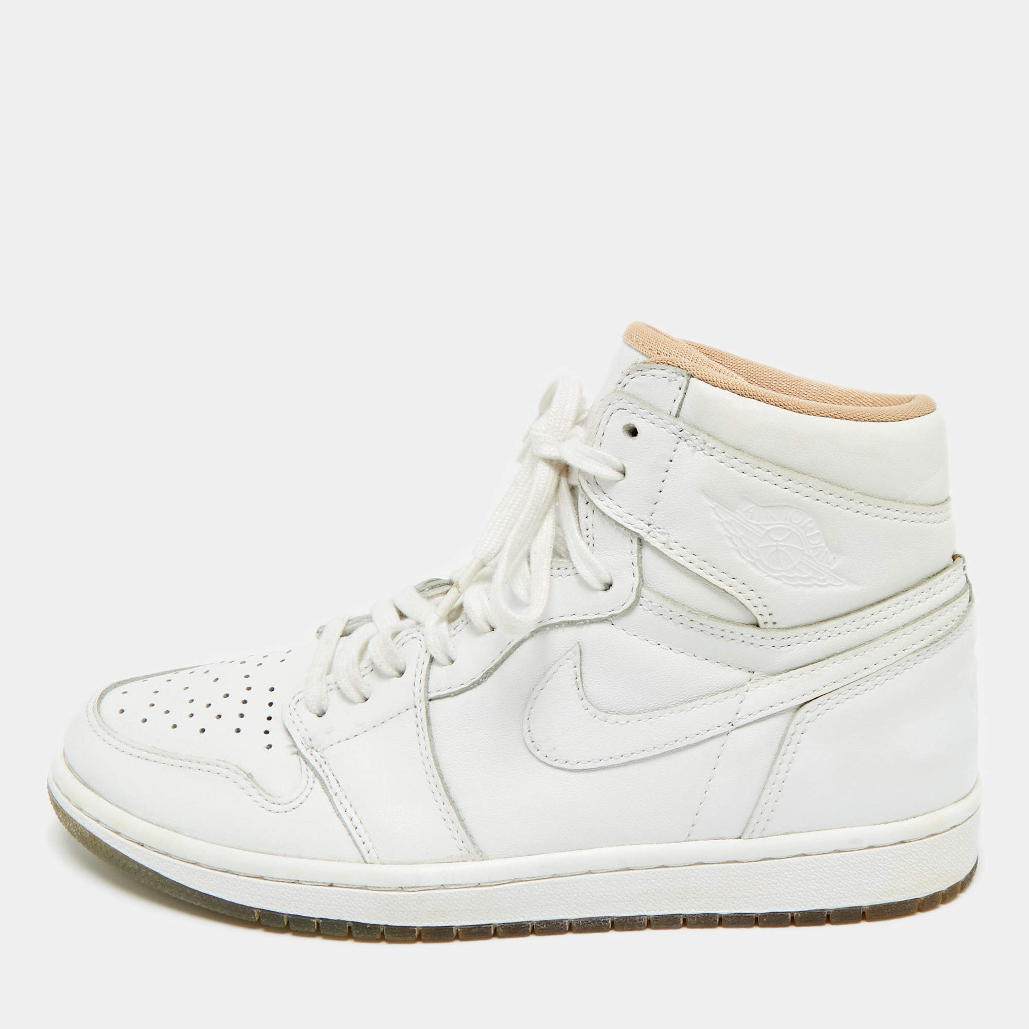 Pre Owned Air Jordans White Leather Air Jordan 1 High Top Sneakers Size 41