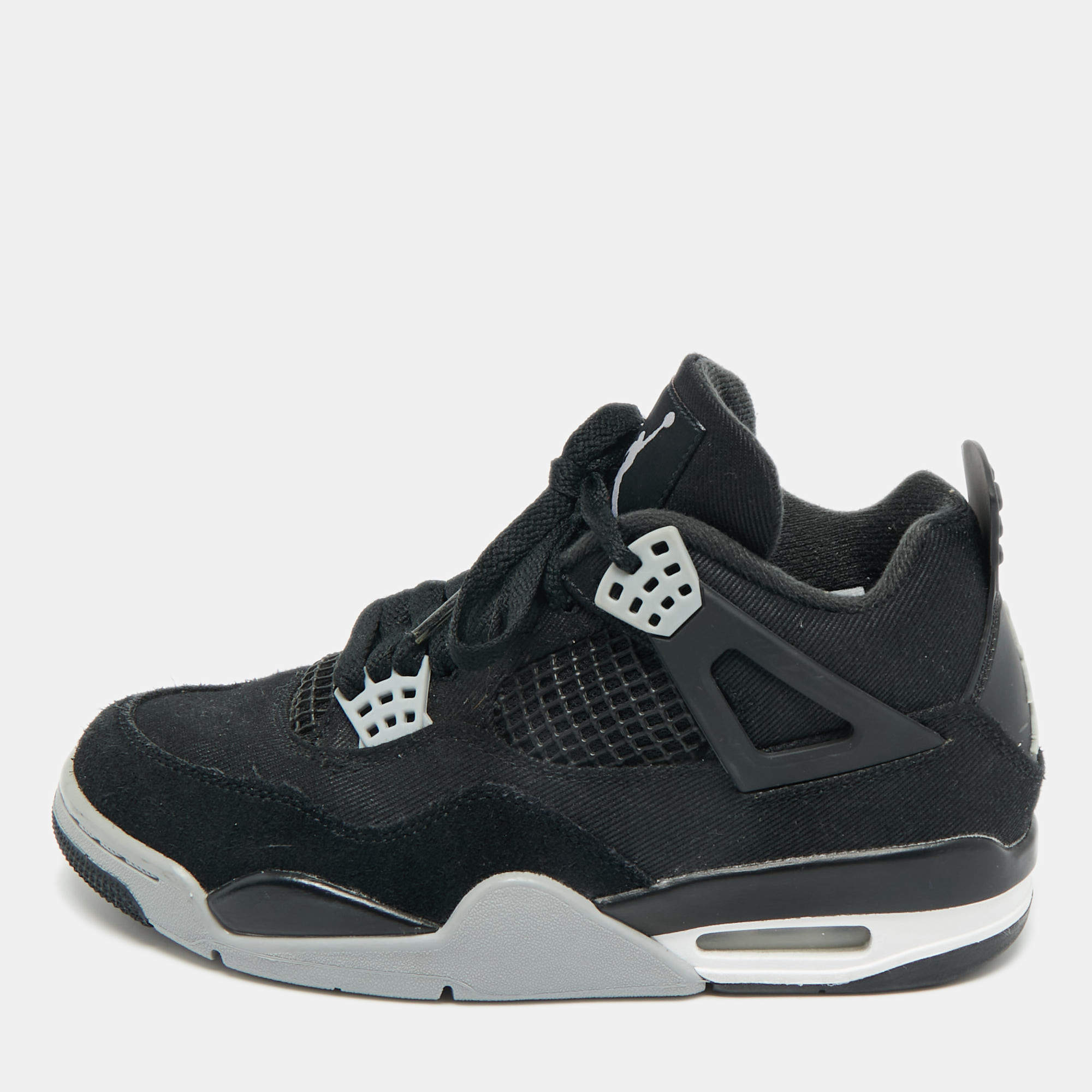 Pre Owned Air Jordans Black Denim and Rubber Jordan 4 High Top Sneakers Size 38
