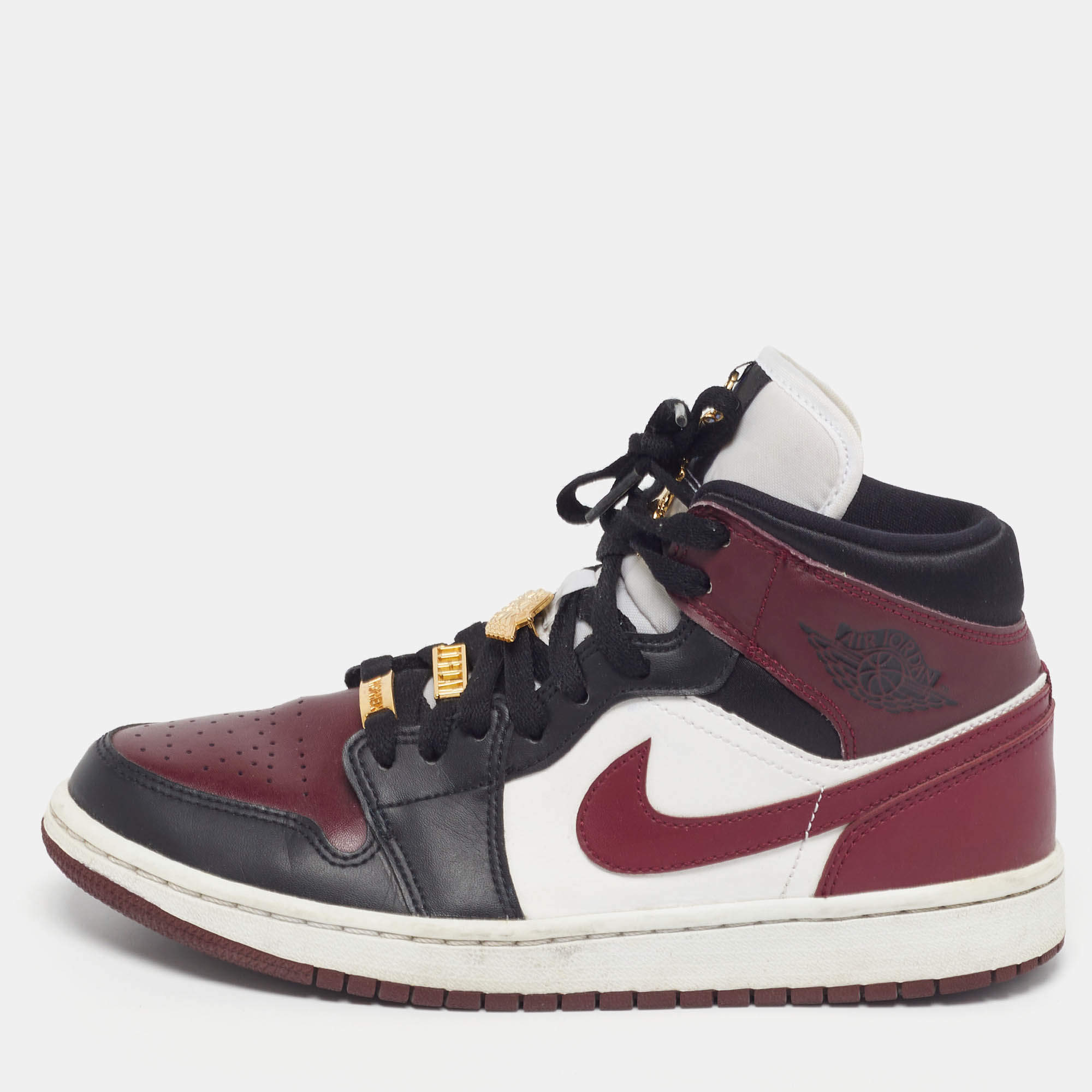 Pre Owned Air Jordans Air Jordan 1 Size 39 Tricolor Leather Mid SE Dark Beetroot High Top Sneakers