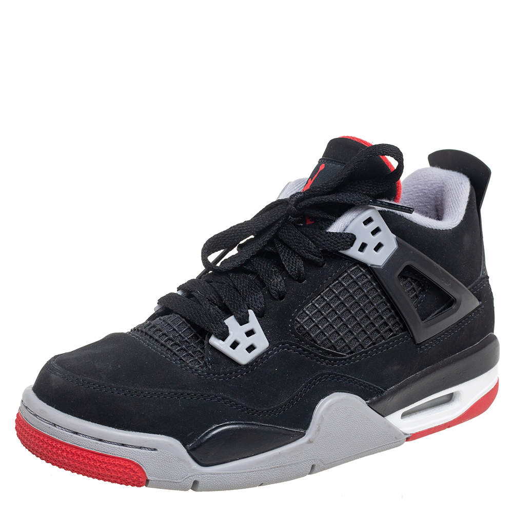 Pre Owned Air Jordan Black Nubuck Leather 4 Retro Sneaker Size 36.5