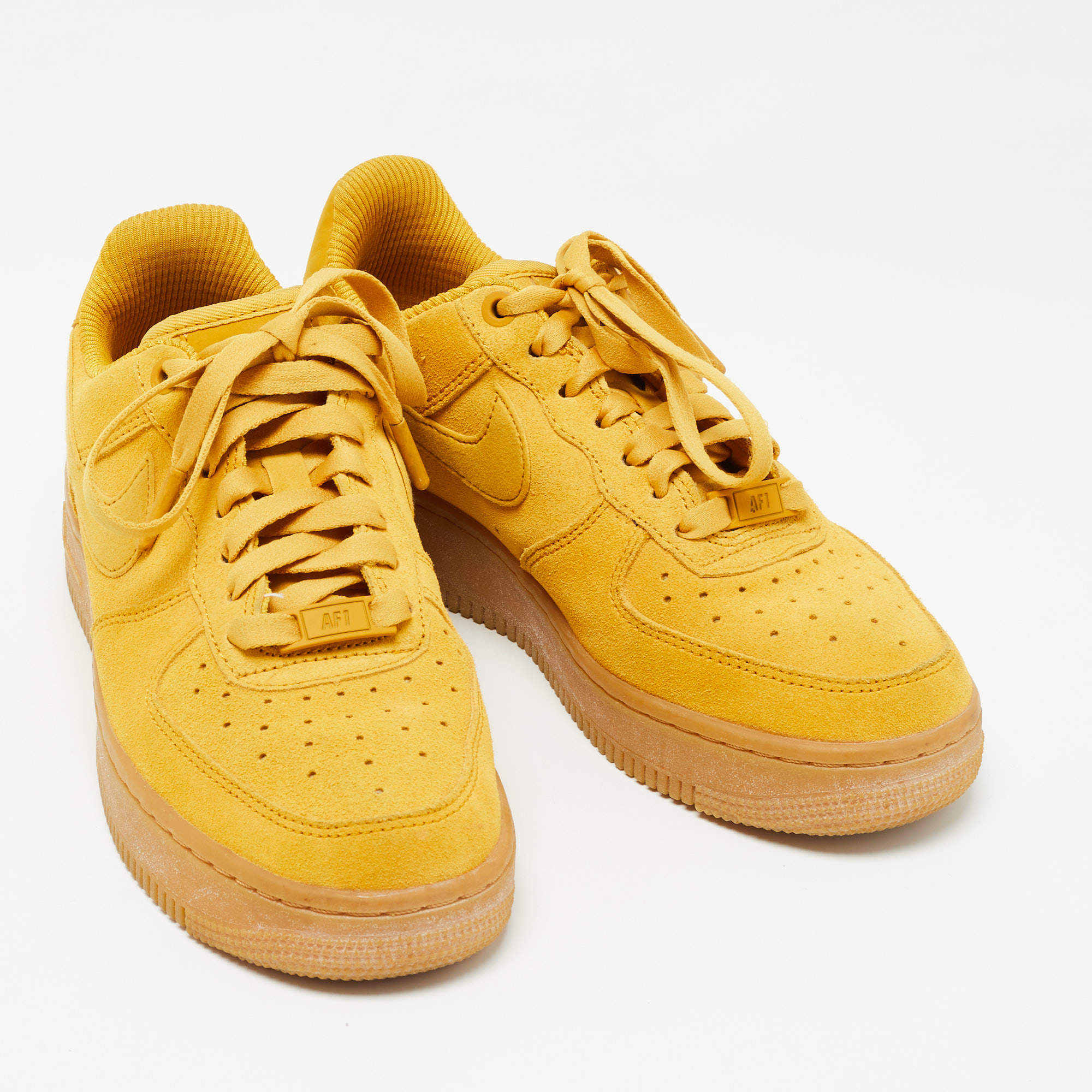 Nike Air Yellow Suede and Leather Force 1 Low Mineral Gum Sneakers Size 36