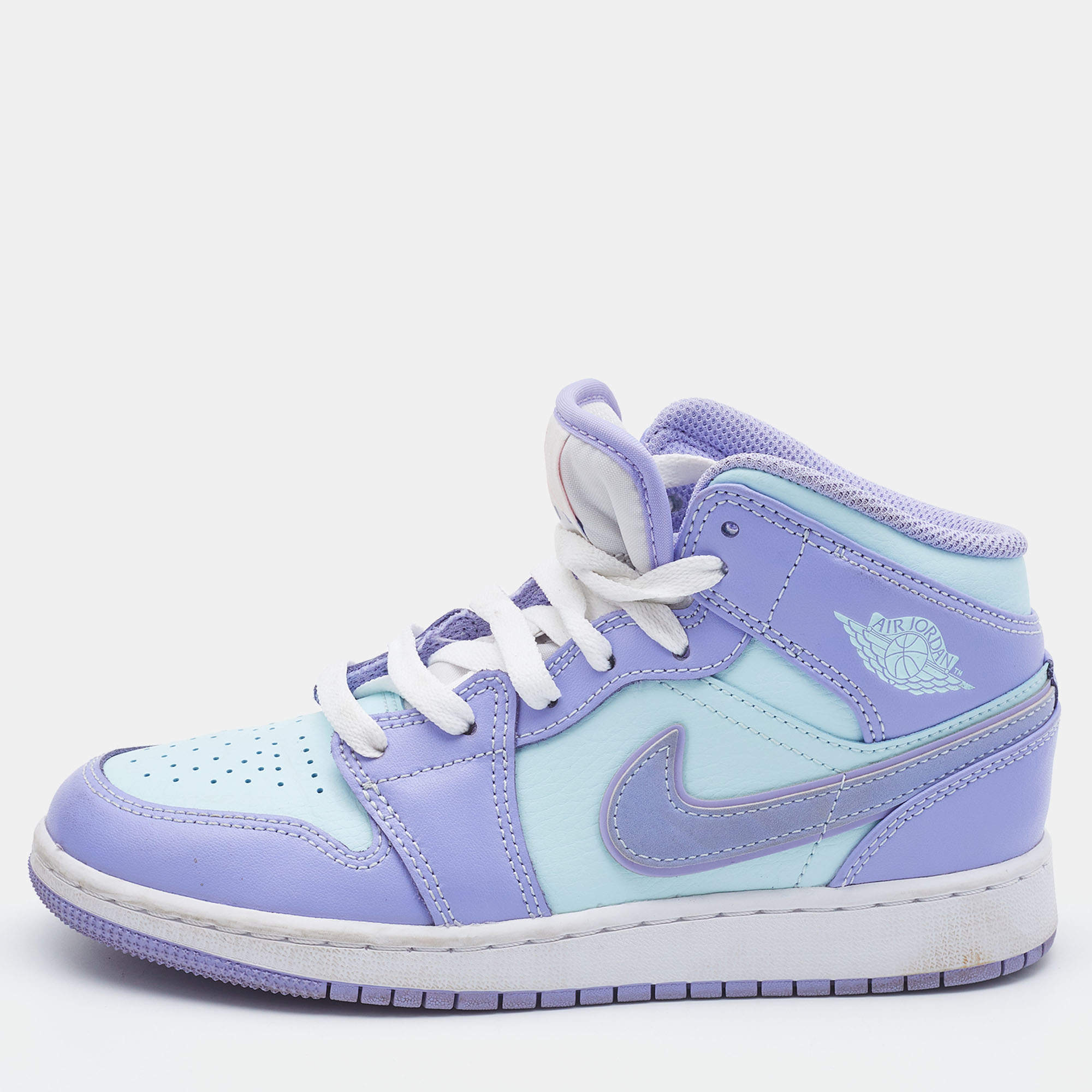 Pre Owned Air Jordans Tri Color Leather Air Jordan 1 Mid Sneakers Size 36.5