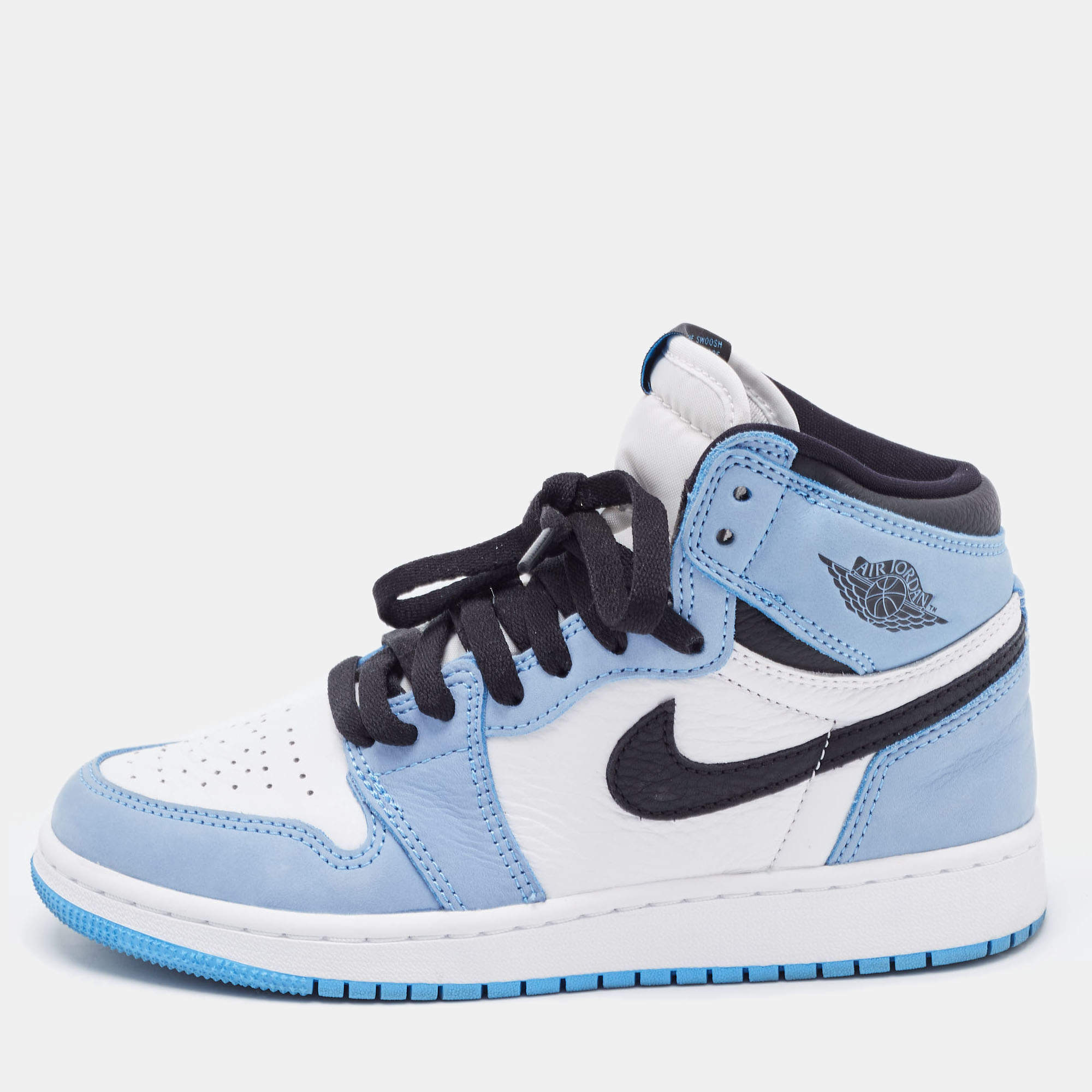 Pre Owned Air Jordans Blue/White Leather and Nubuck Air Jordan 1 High Top Sneakers Size 37.5