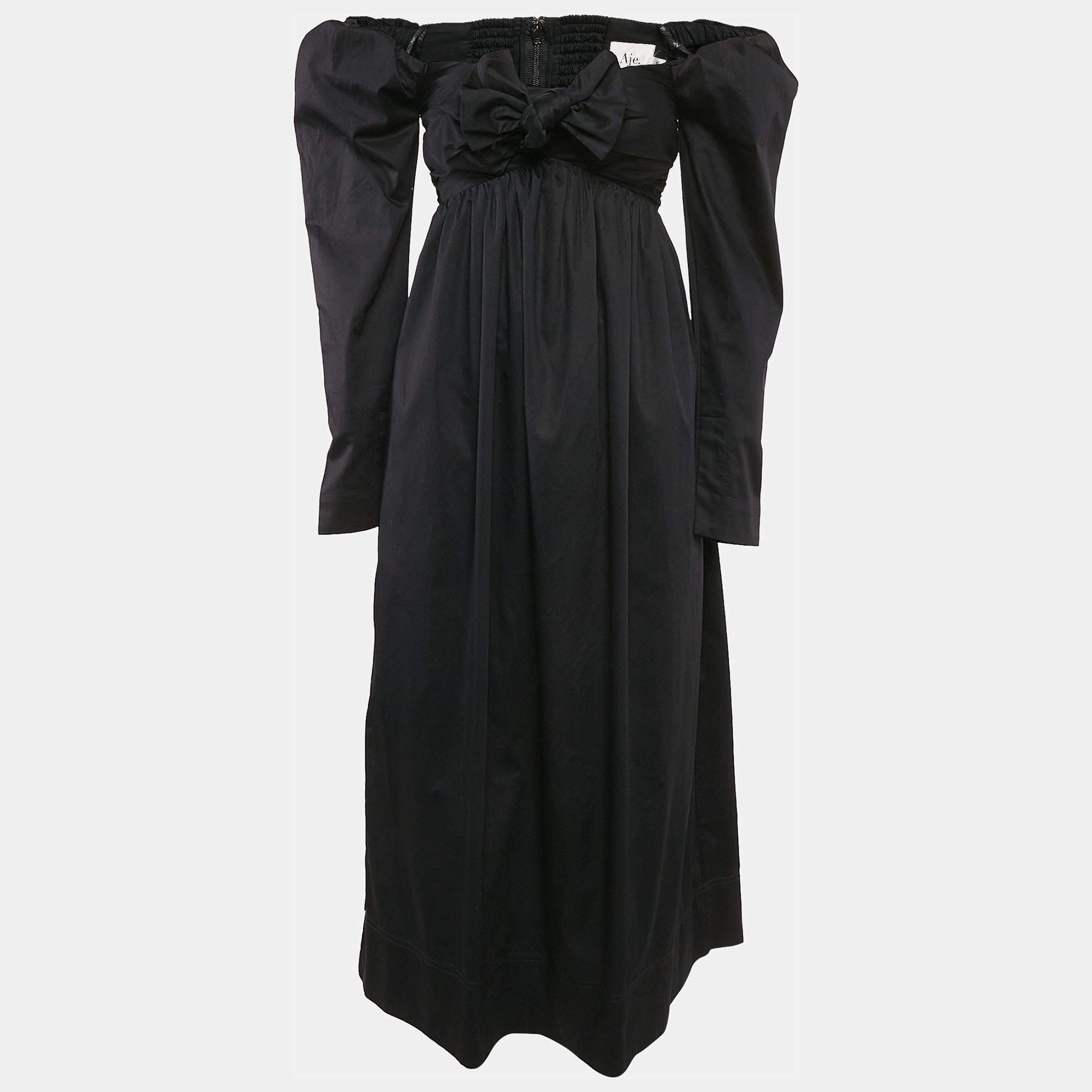 Aje Black Cotton Bow Detail Off-Shoulder Midi Dress XS