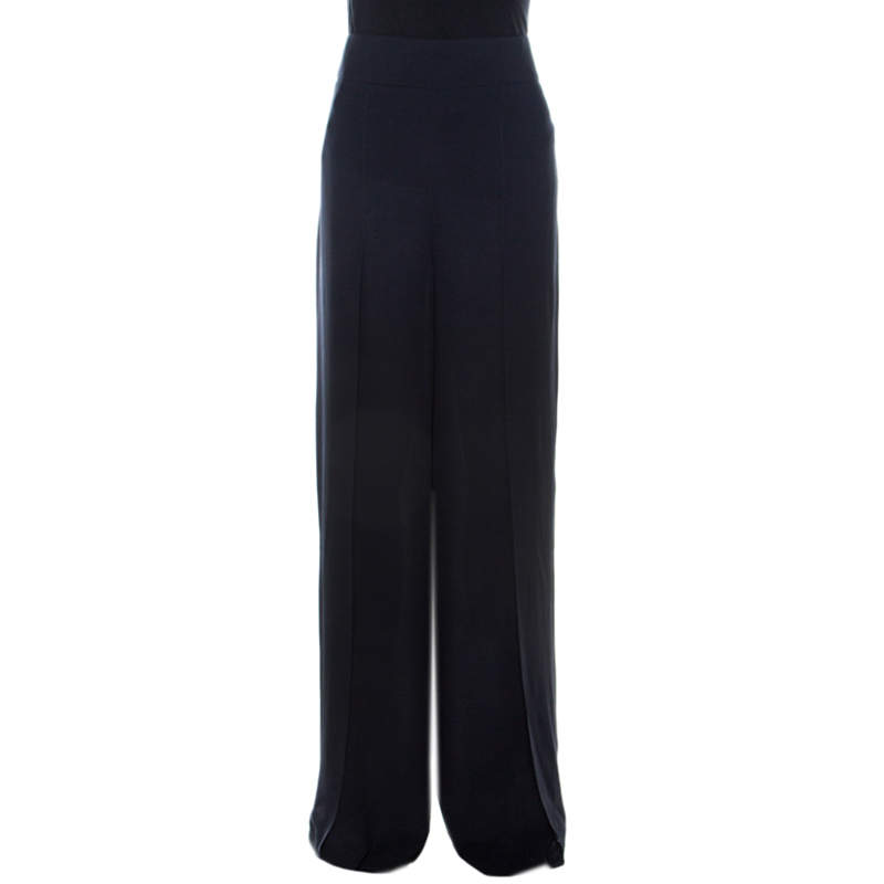 Akris Midnight Blue Silk Layered Fellia Pallazo Pants L