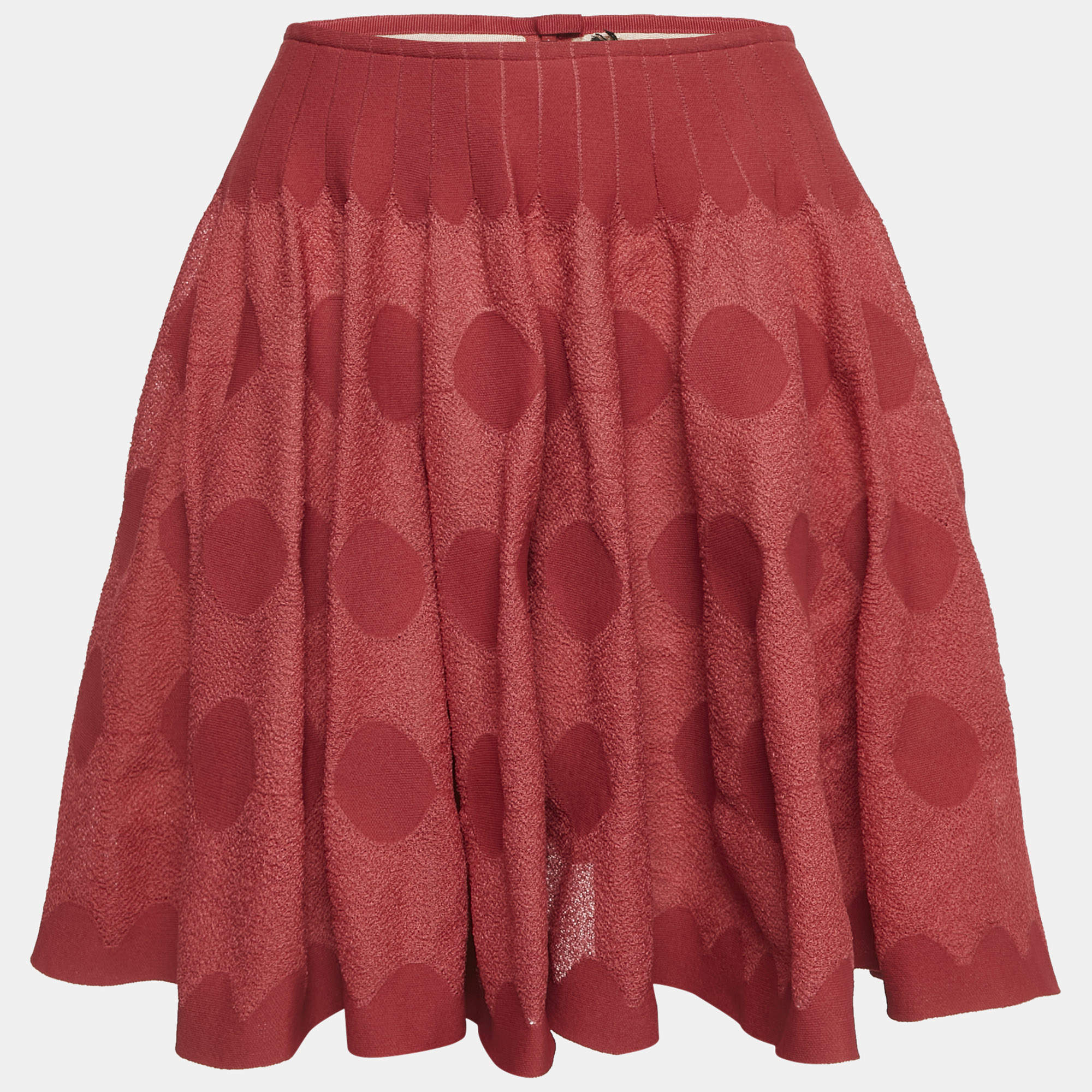 Alaia Red Patterned Knit Mini Skirt M