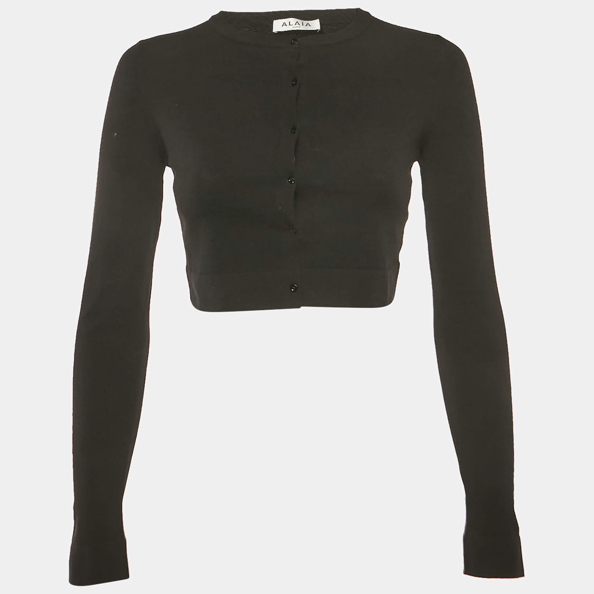 Pre Owned Alaia Black Wool Knit Crop Cardigan S