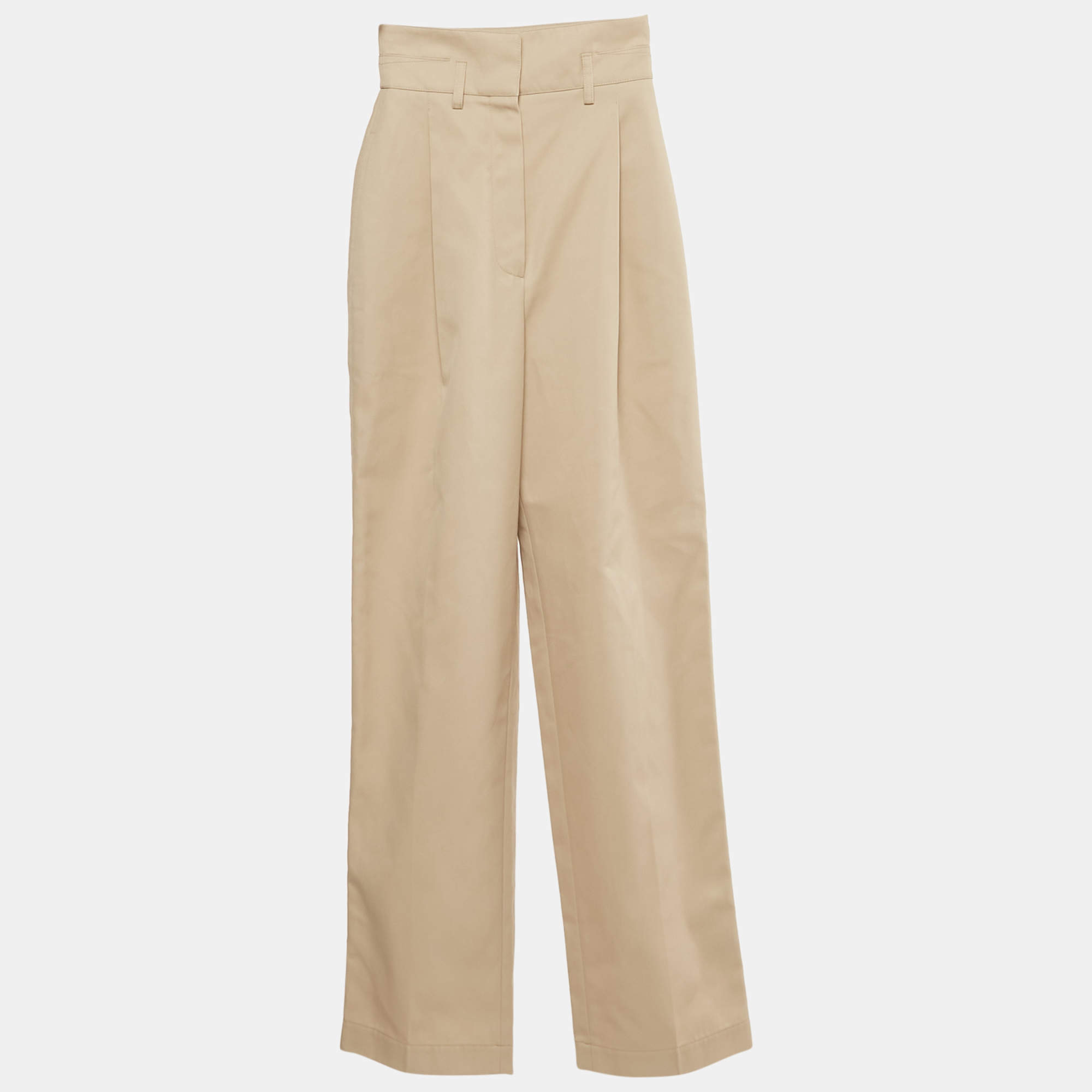 Pre Owned Alaia Beige Gabardine High Waist Straight Leg Pants S