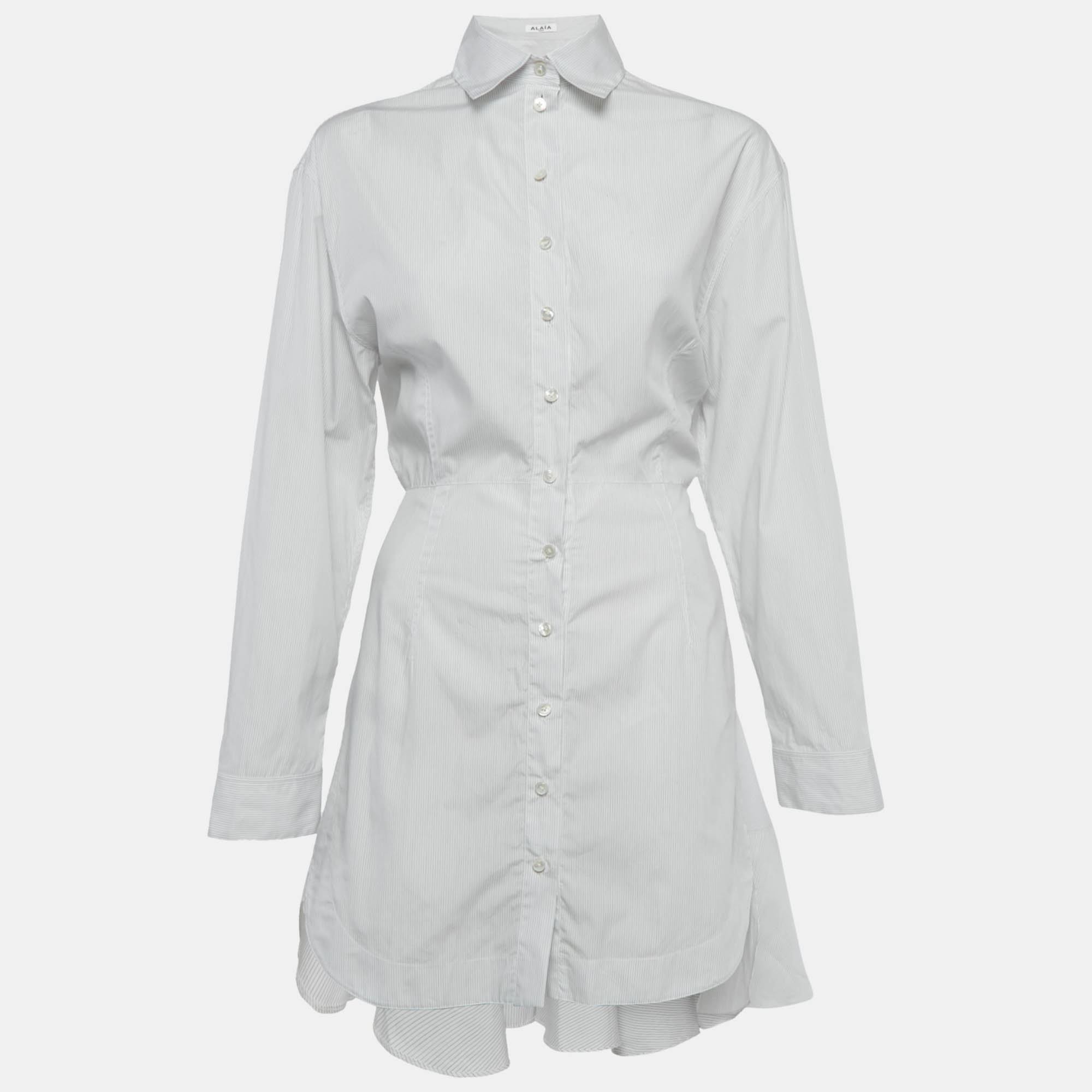 Pre Owned فستان علايا قطن أبيض مخطط تينا مقاس صغير (سمول)