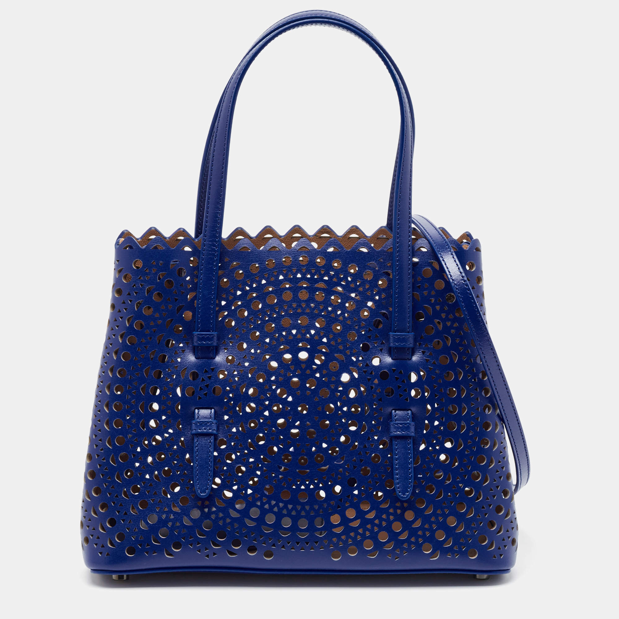 Alaia Blue Laser Cut Leather Le Mina 25 Tote