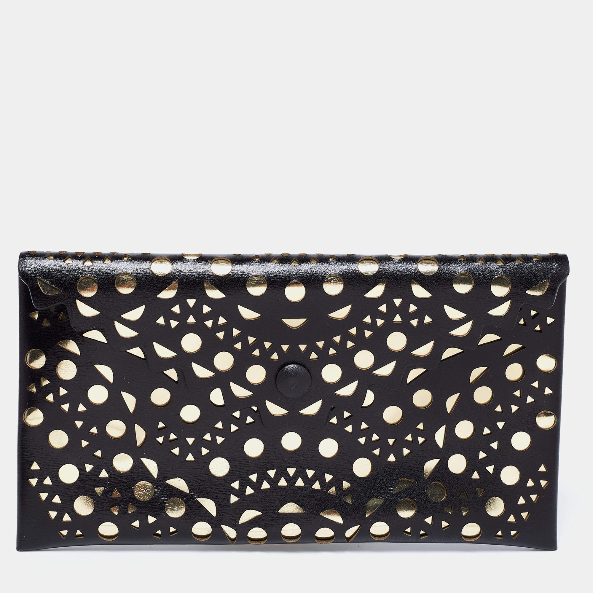Alaia Black Lasercut Leather Envelope Clutch