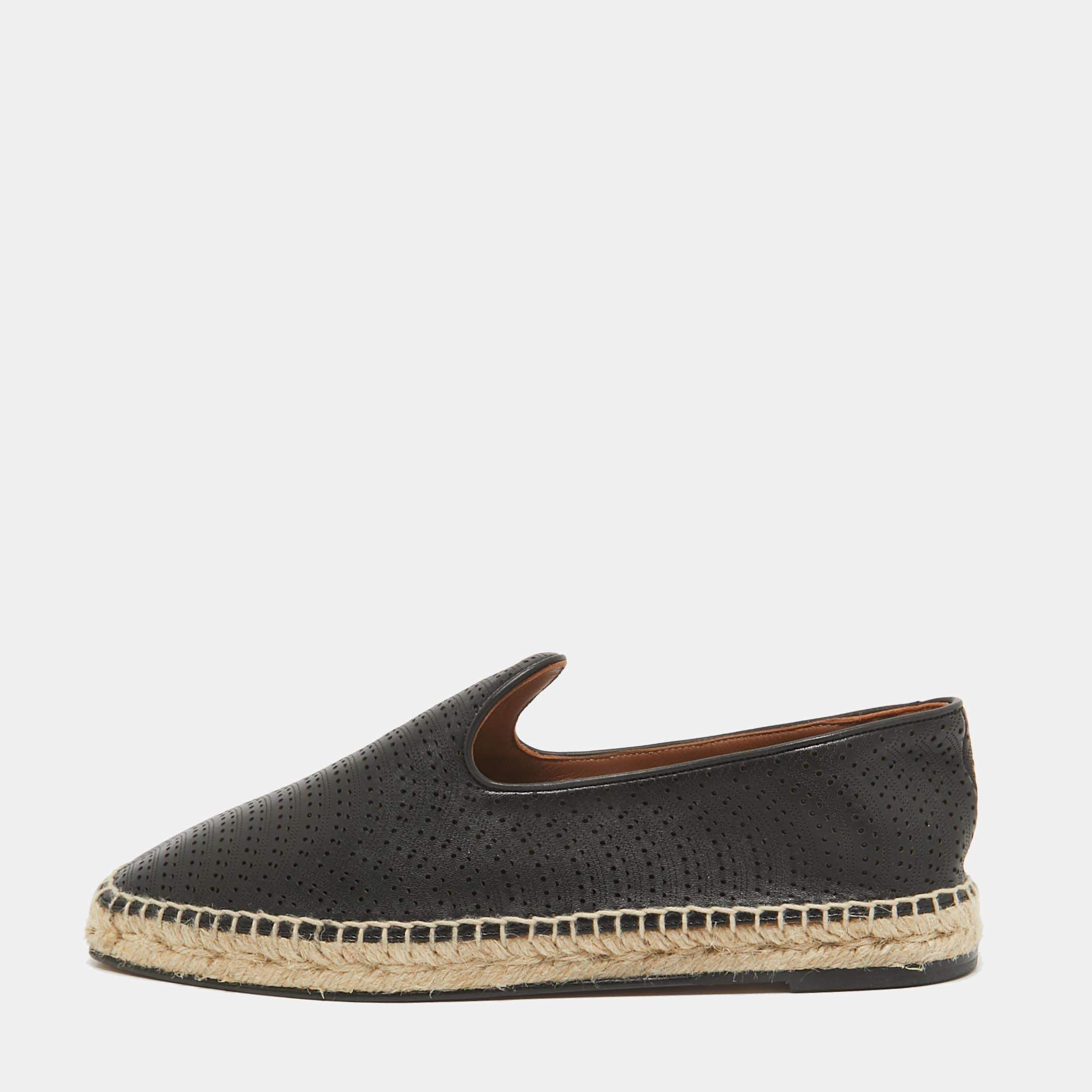 Alaia Black Perforated Leather Slip On Espadrille Flats Size 41