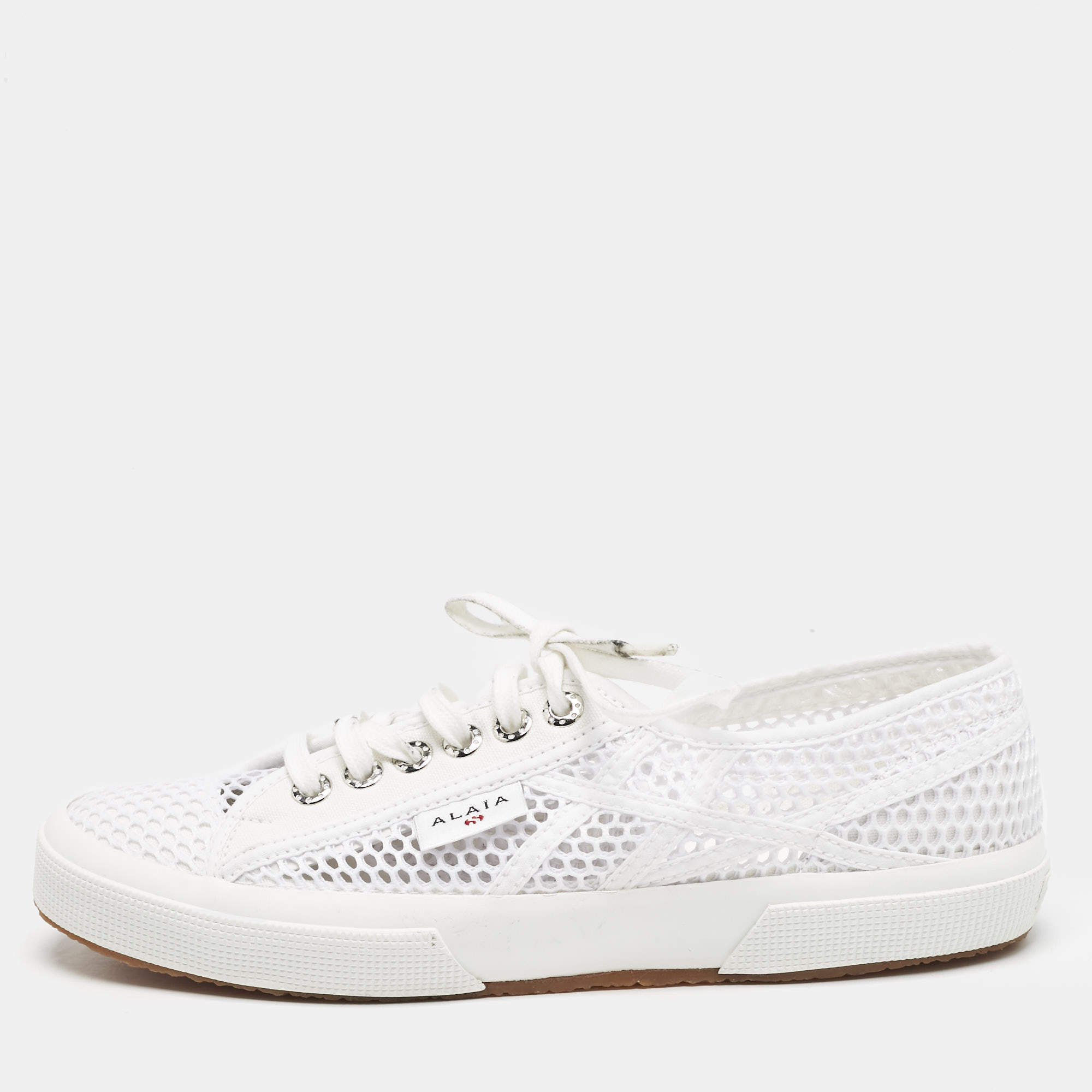 Alaia White Fishnet and Canvas Superga Sneakers Size 42