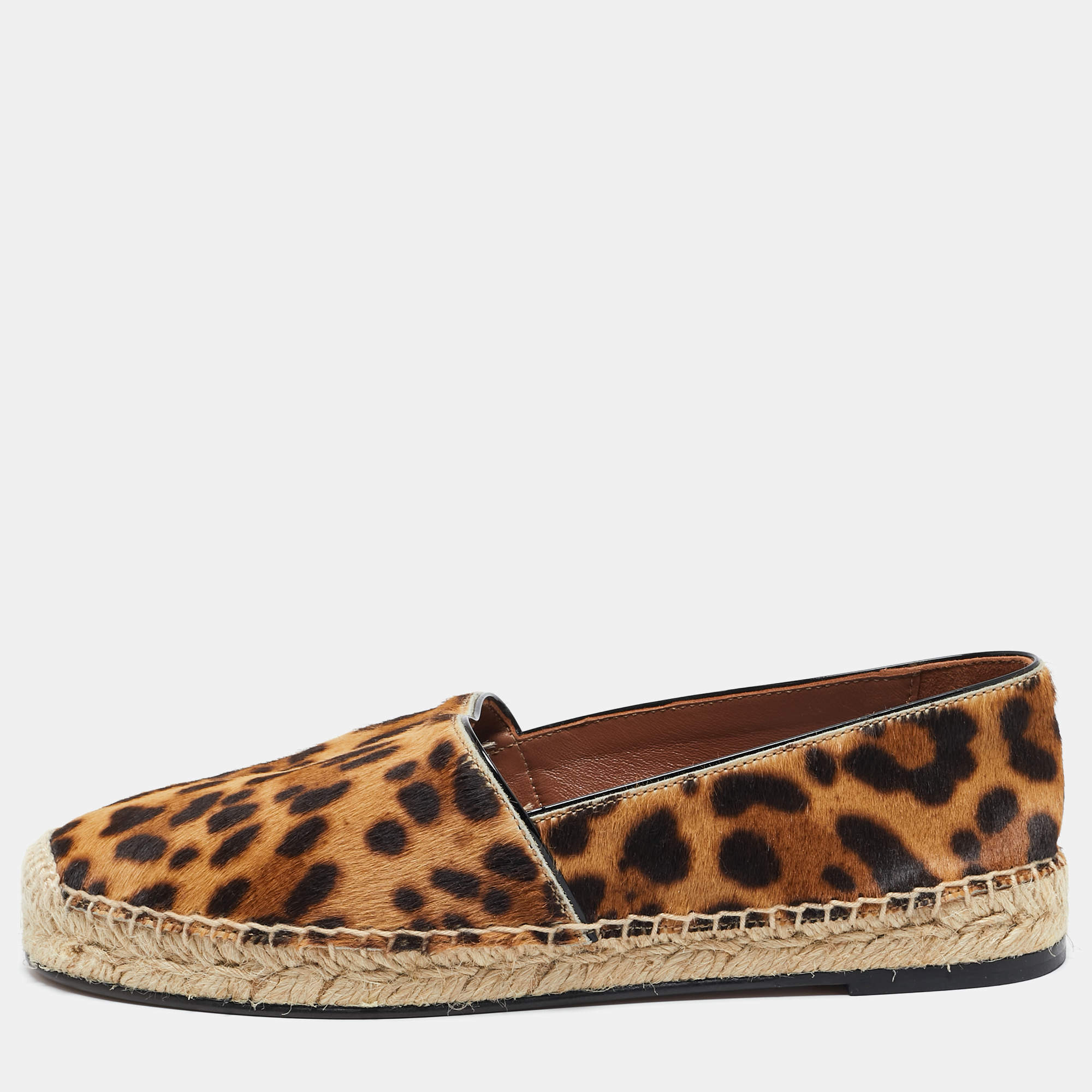 Pre Owned Alaia Brown Leopard Print Calf Hair Slip On Espadrille Flats Size 37