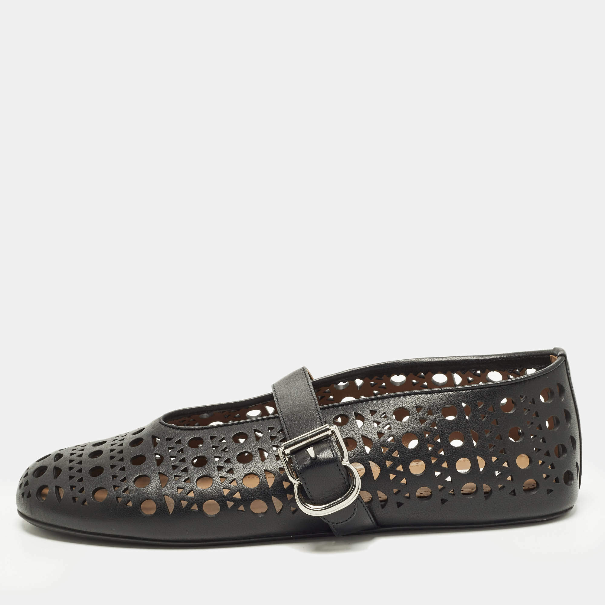 Pre Owned Alaia Vienne Size 41 Black Leather Ballet Flats