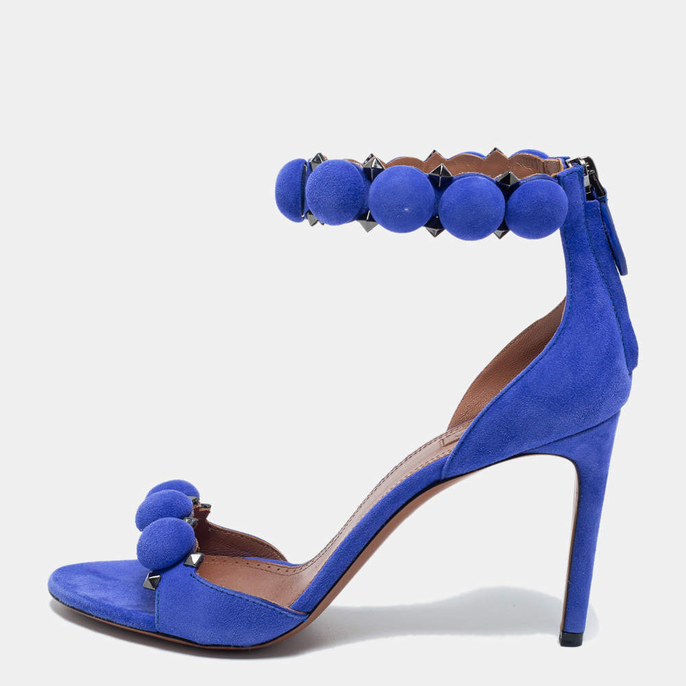 Pre Owned Alaia Blue Suede Bombe Ankle Strap Sandals Size 38.5