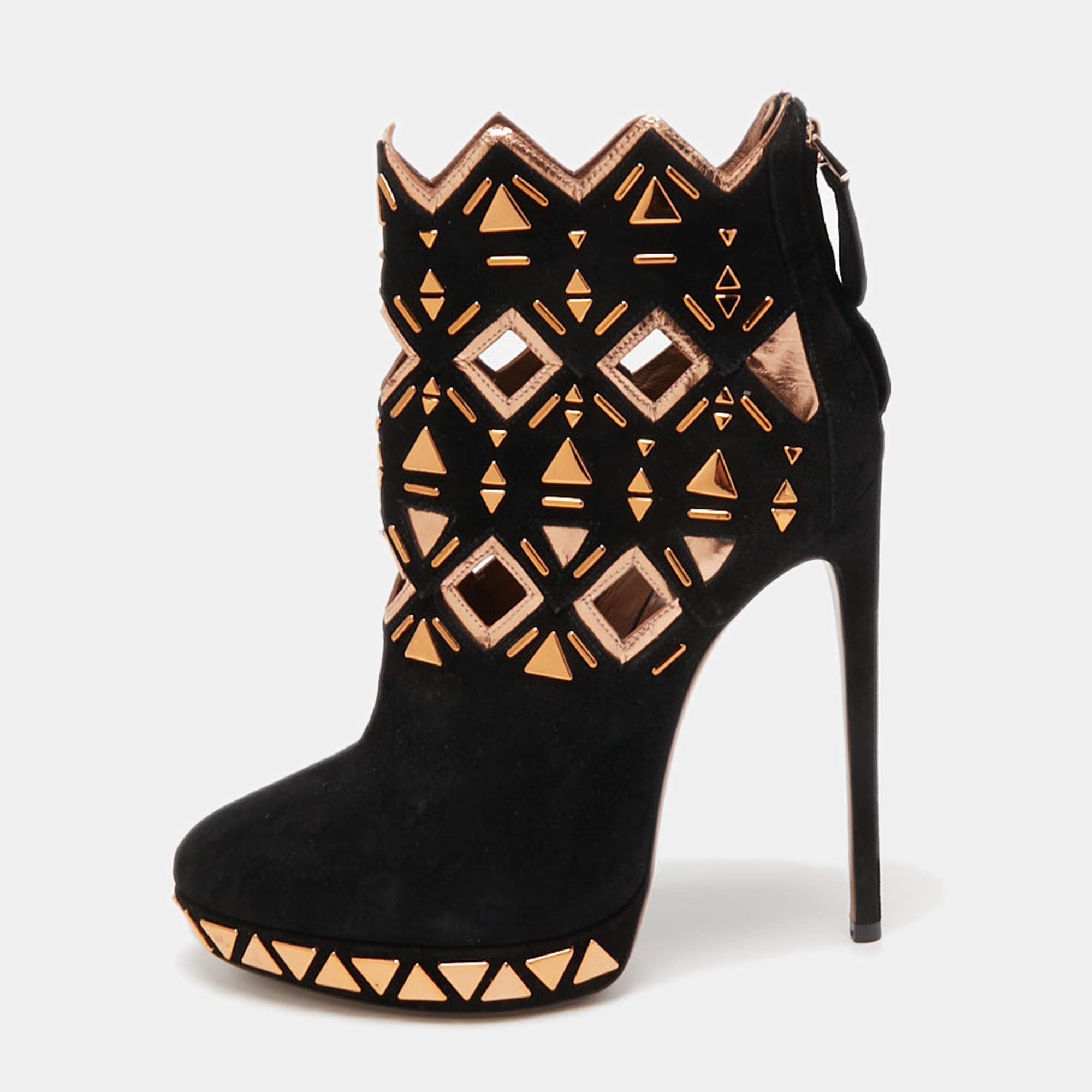 Pre Owned Alaia Black Suede and Leather Cut Out Ankle Boots Size 40