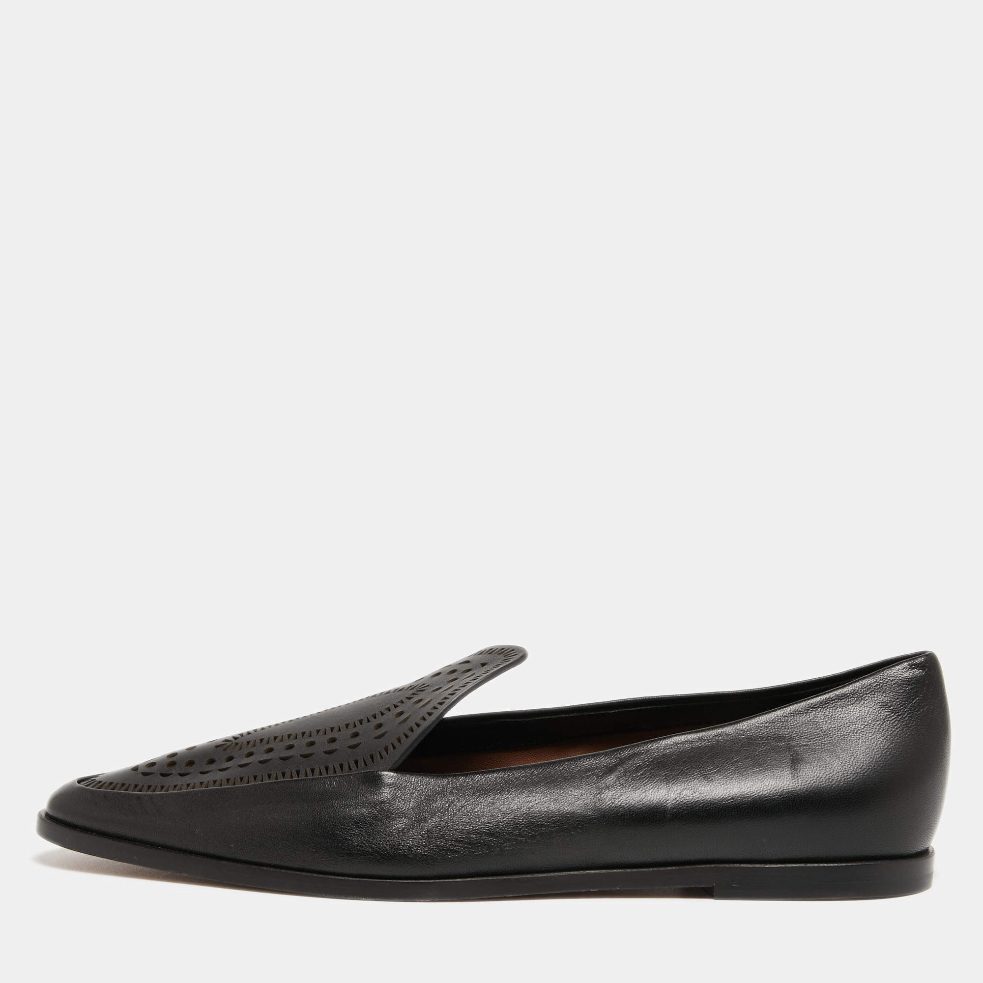 Pre Owned Alaia Black Leather Slip On Loafers Size 39