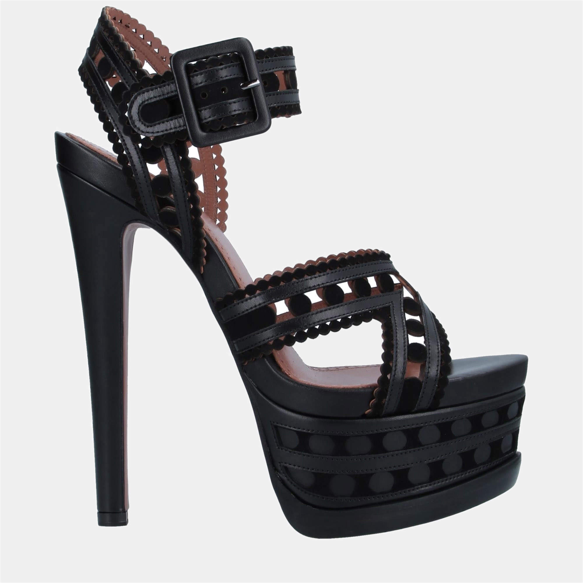 مملوكة مسبقًا Alaia Black Leather Platform Sandals 36.5