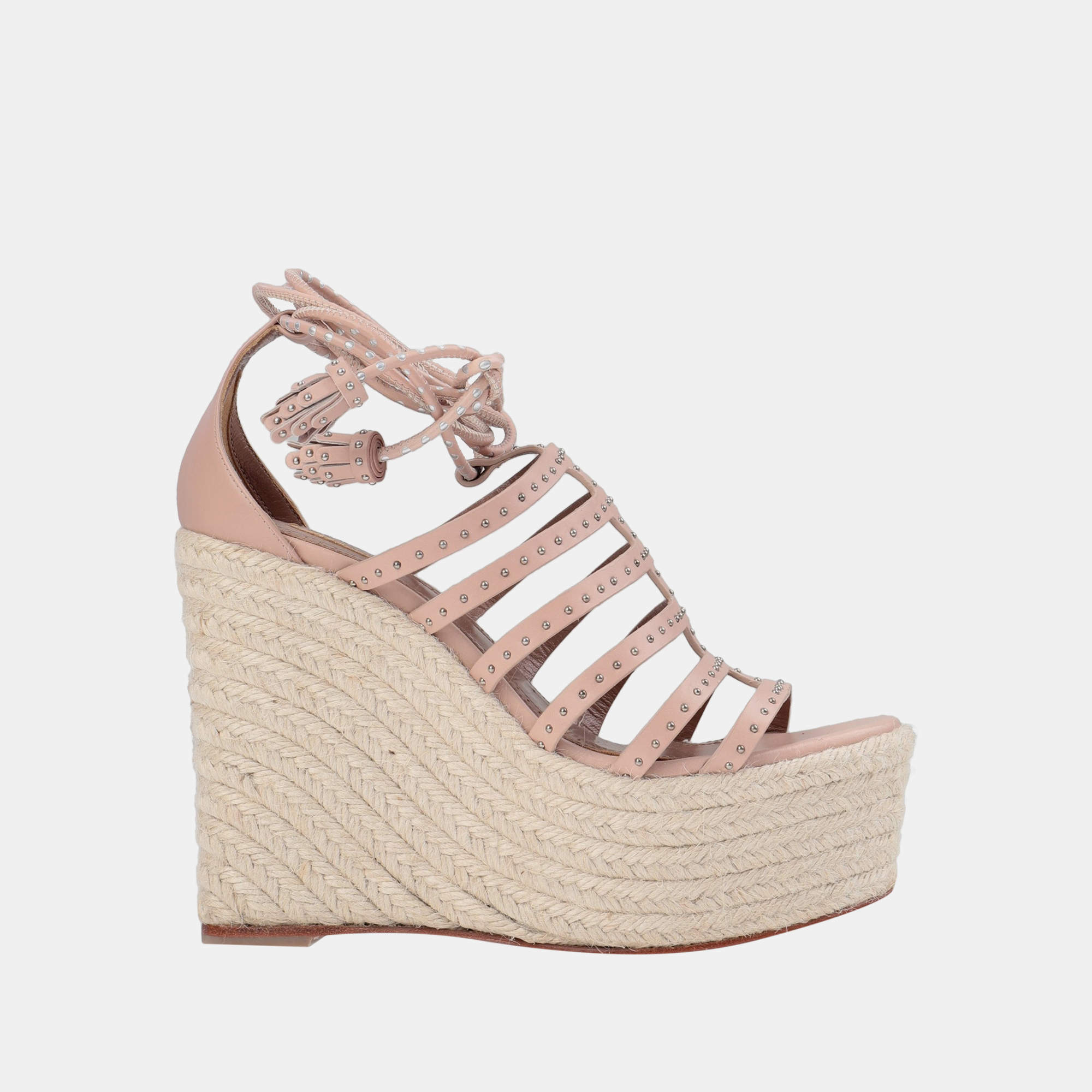 مملوكة مسبقًا Alaia Dusty Pink Leather Wedge Sandals 36